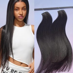 LUVME Invisible Clip in Hair Extensions,18 Inch 2 Pack 220g 12pcs Silky Straight Invisible Clip ins Hair Extensions Human Hair Natural Black Hair for Women