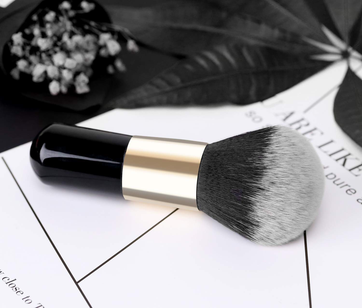Luxspire Powder Makeup Brush, Flat Kabuki Brush, Single Large Makeup Brush Soft Face Mineral Powder Foundation Brush Blush Brush for Blending Makeup, Black & Gold - Image 5