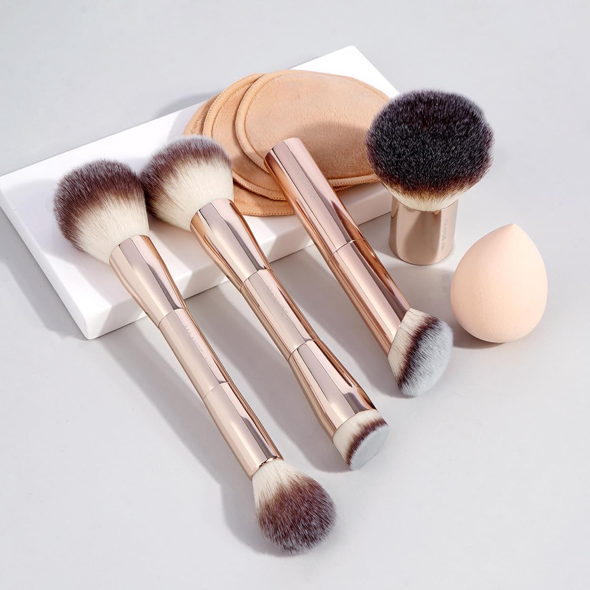 MAANGE 9 PCS Makeup Brush Set Foundation Brush Double Makeup Brushes for Blending Liquid Powder Concealer Cream Blush Buffe Contour Make up Brush Kit (Gold) - Image 6
