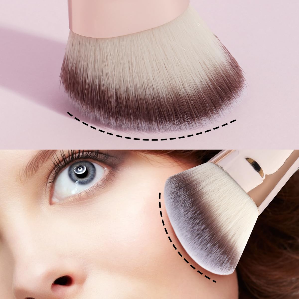 MAANGE Foundation Makeup Brushes, 2Pcs Premium Double-Ended Makeup Brush (Flat/Angled/Angled Round/Tapered Top) for Buffing Liquid, Cream, Powder, Blending Contour Face Brush(Pink/Gold) - Image 6