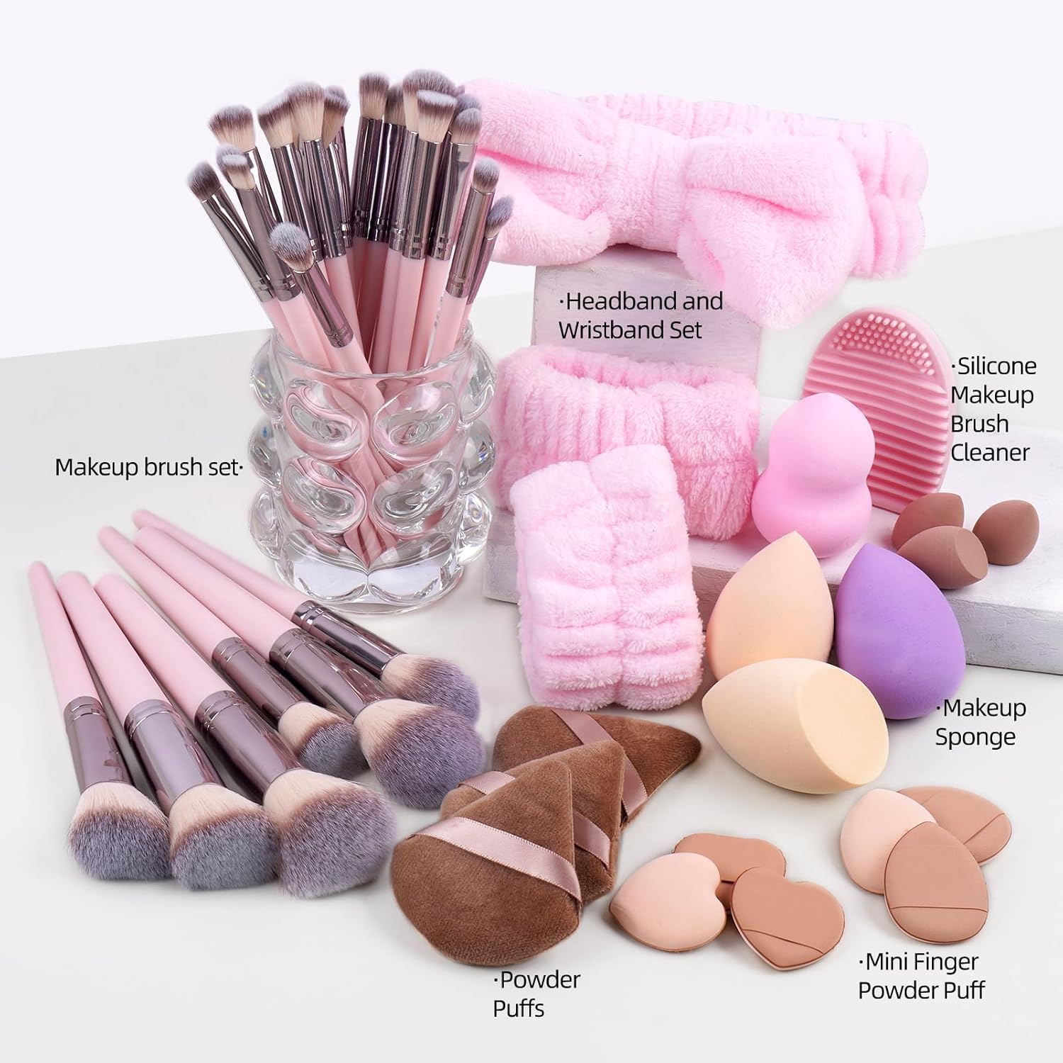 MAANGE Makeup Brush Set, 51 Pcs Makeup Tool Set Premium Synthetic Foundation Powder Concealers Eye shadows Blush Makeup Brushes (Pink) - Image 2