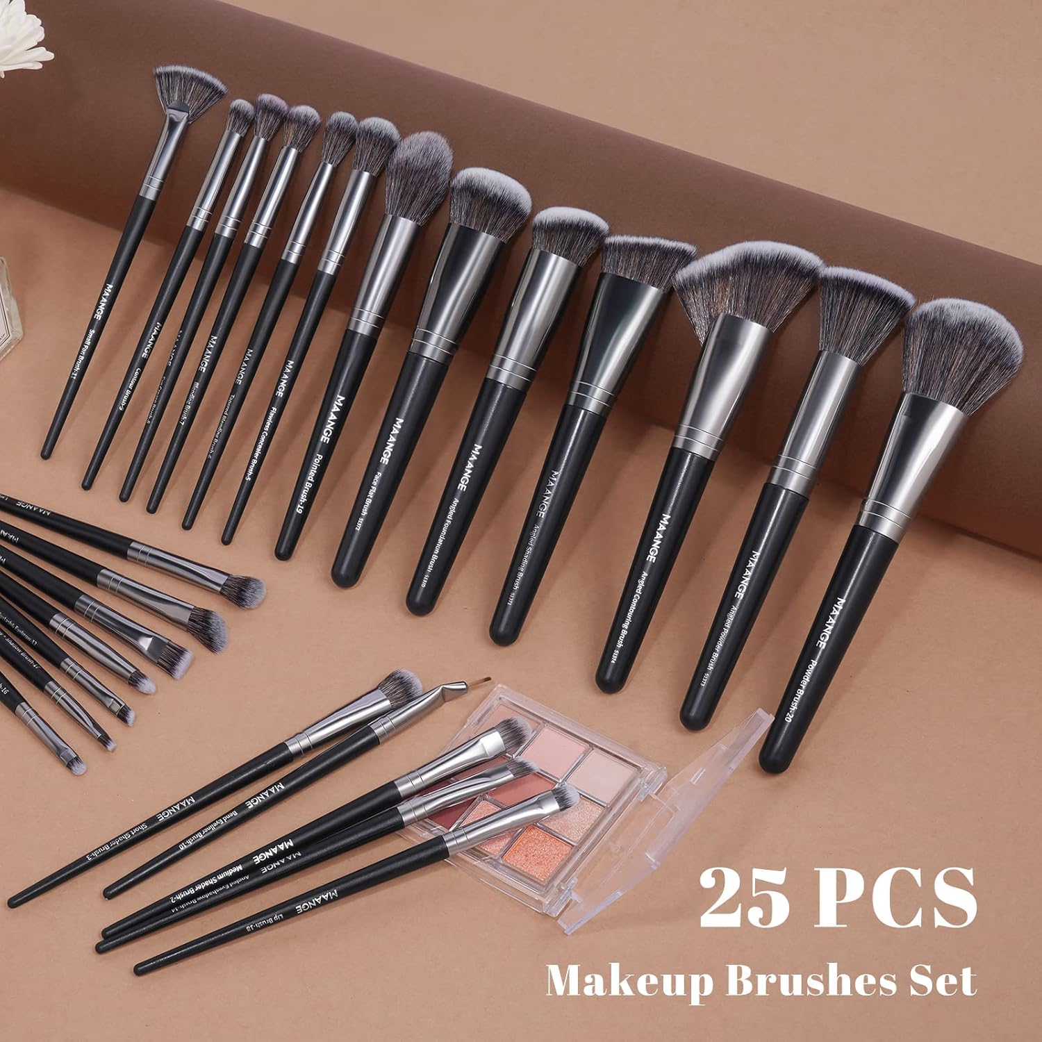 MAANGE Makeup Brushes, 25pcs Makeup Brush Set Premium Synthetic Concealer Blush Foundation Eyeshadow Brush Professional Make up Brushes with Gift Box(Black) - Image 5