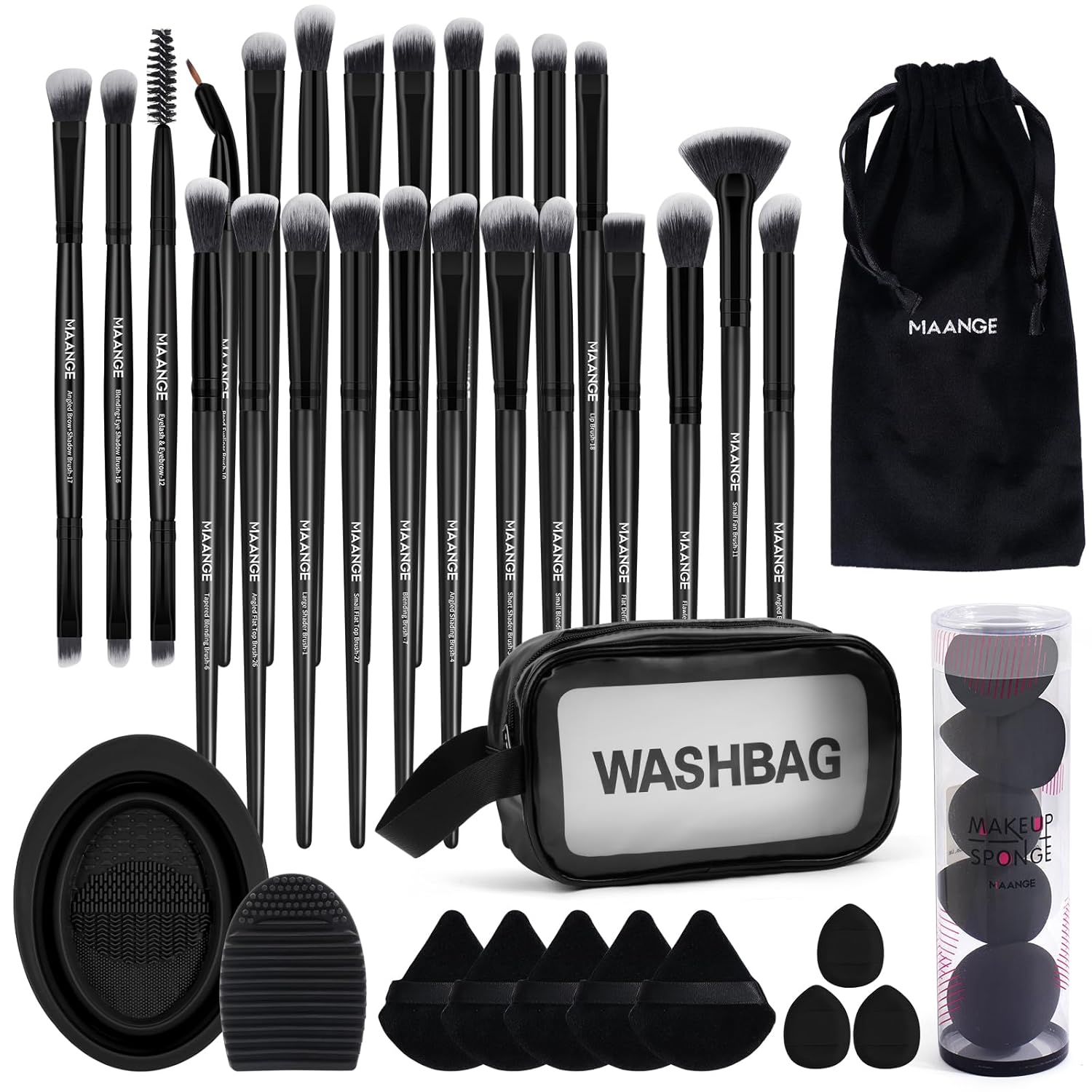 MAANGE Makeup Brushes, 41 Pcs Premium Synthetic Makeup Brush Set Contour Blush Concealers Eye Shadow Eyeliner Blending Make Up Brush Kit (Black, 41 Piece Set)