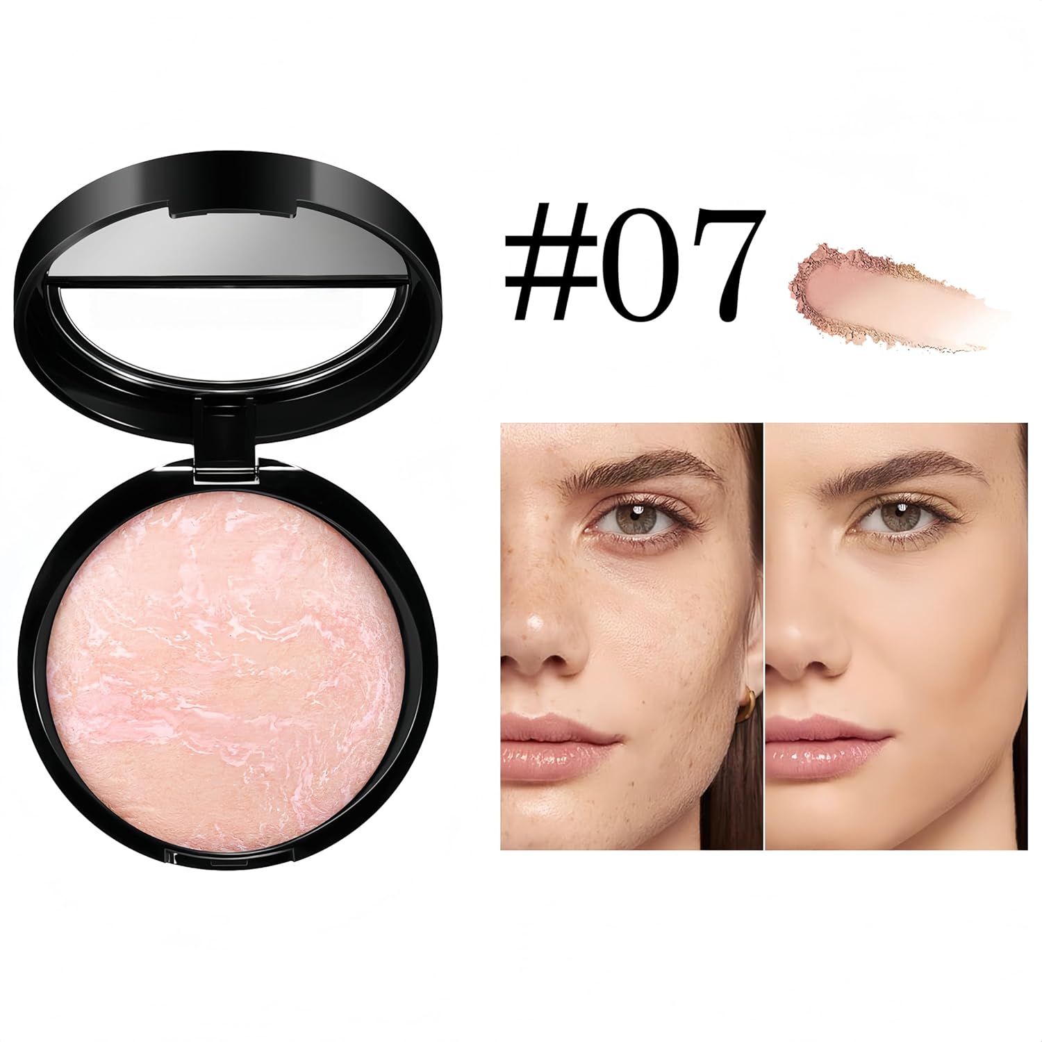 MAEPEOR Baked Setting Powder Brighten Color Correcting Powder Foundation Natural Smooth Lightweight Oil-Control Pressed Foundation (07 Porcelain To Go) - Image 2