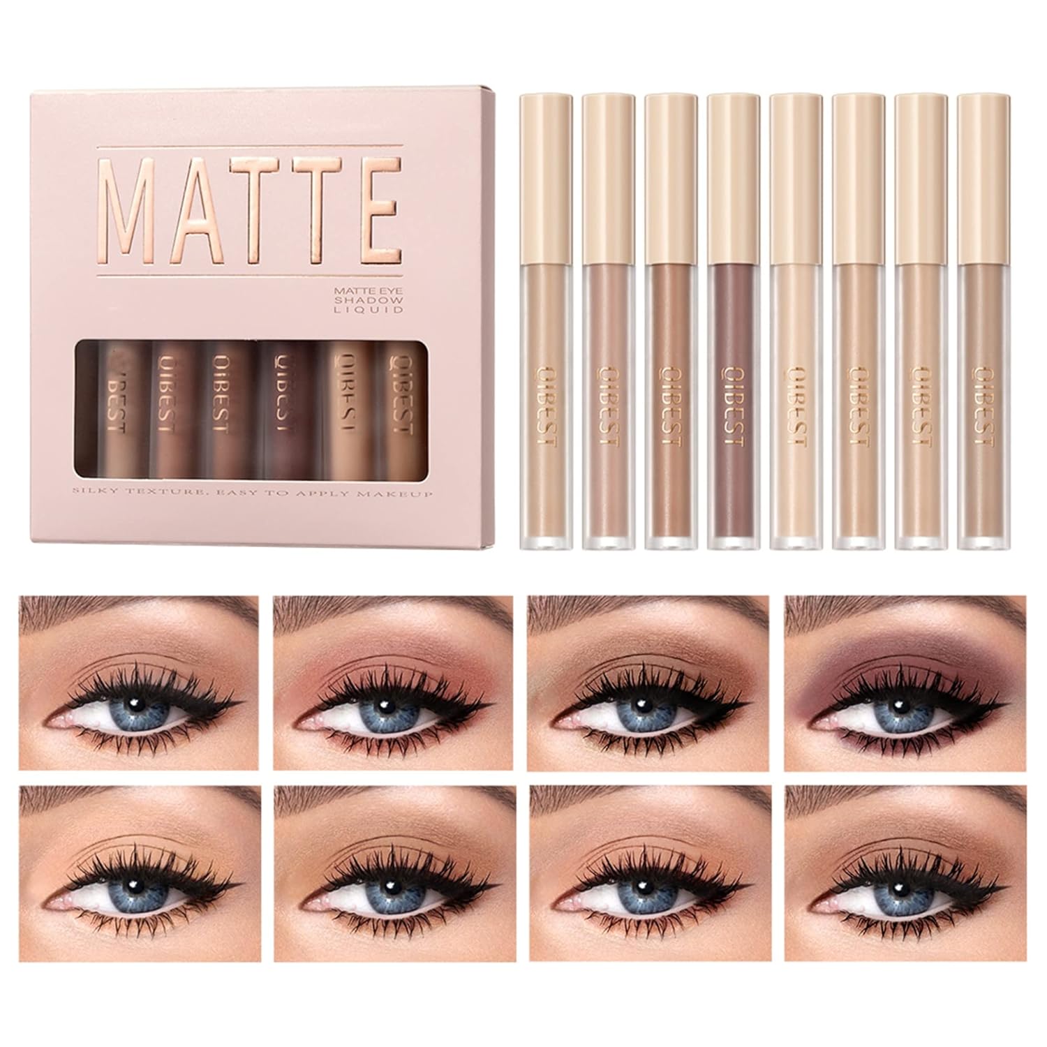 MAEPEOR Matte Liquid Eyeshadow 8 Colors Neutral Naked Smooth Creamy Eyeshadow Lightweight High-pigmented and Waterproof Long Lasting Liquid Eye Shadow (Matte Naked, 8Colors Set 4)