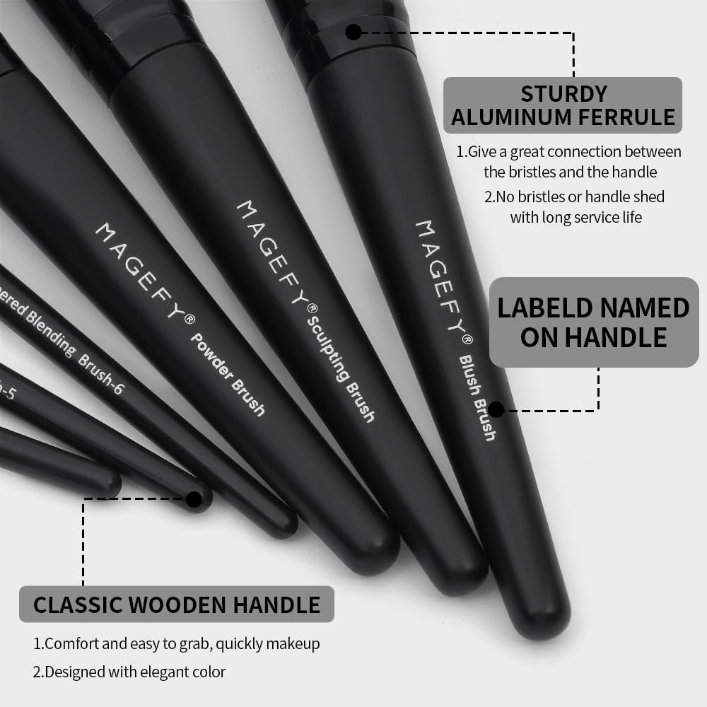 MAGEFY Makeup Brush Set, 22 Pcs Premium Synthetic Makeup Brushes Foundation Eyeshadow Brush Powder Blush Concealers Brush Set Travel Makeup Brushes with Case(Black) - Image 4