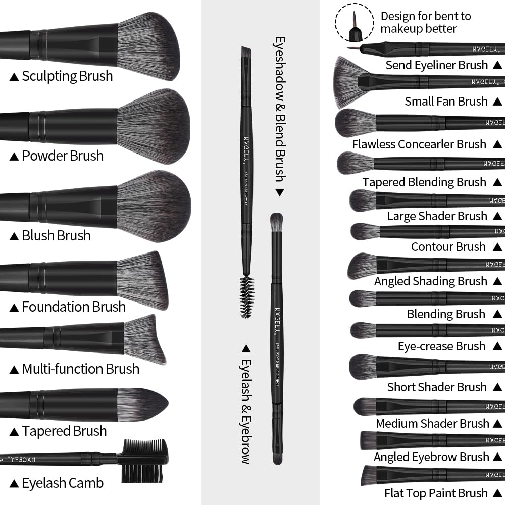 MAGEFY Makeup Brush Set, 22 Pcs Premium Synthetic Makeup Brushes Foundation Eyeshadow Brush Powder Blush Concealers Brush Set Travel Makeup Brushes with Case(Black) - Image 2