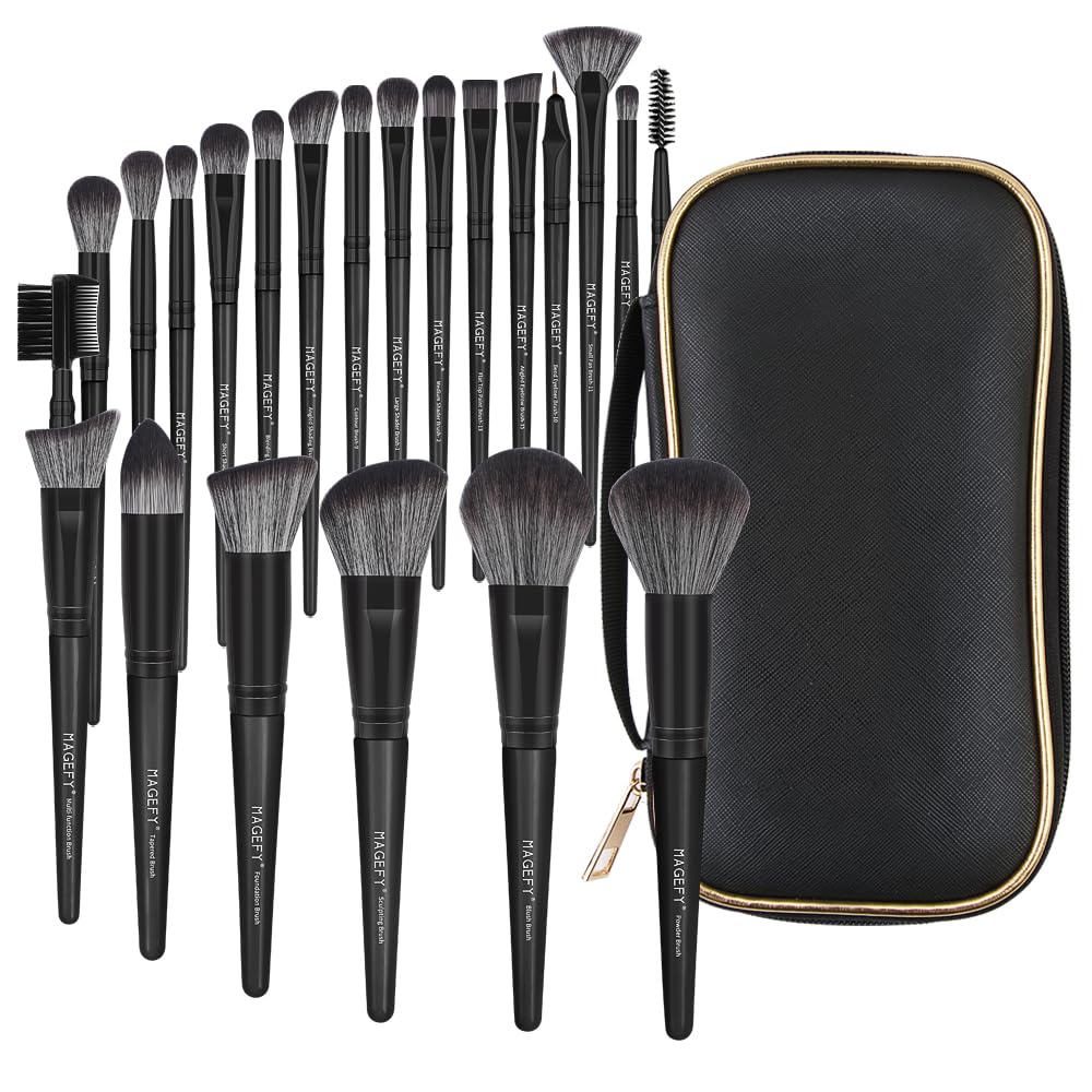 MAGEFY Makeup Brush Set, 22 Pcs Premium Synthetic Makeup Brushes Foundation Eyeshadow Brush Powder Blush Concealers Brush Set Travel Makeup Brushes with Case(Black) - Image 9