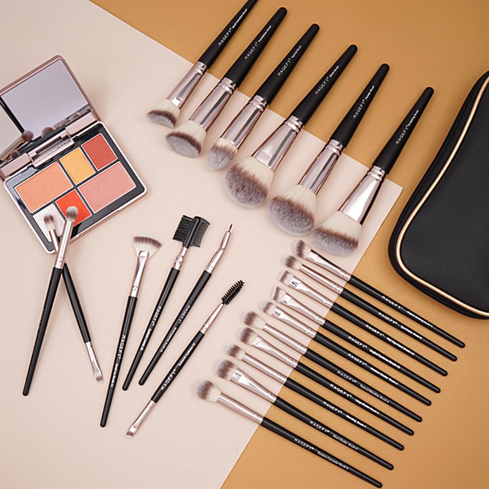 MAGEFY Makeup Brushes, 22 Pcs Professional Premium Synthetic Makeup Brush Set with Case, Foundation Eyeshadow Brush Travel Make up Brushes Set (Blackgold) - Image 8