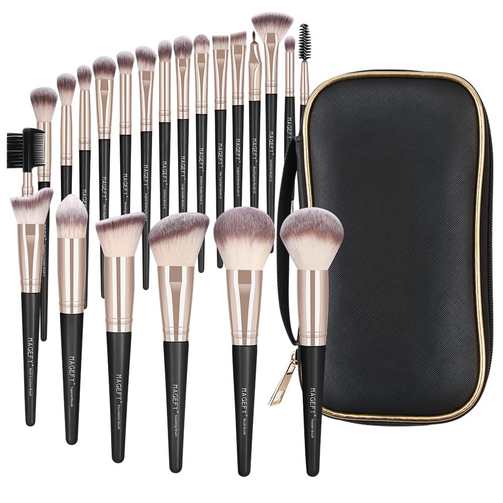 MAGEFY Makeup Brushes, 22 Pcs Professional Premium Synthetic Makeup Brush Set with Case, Foundation Eyeshadow Brush Travel Make up Brushes Set (Blackgold) - Image 9