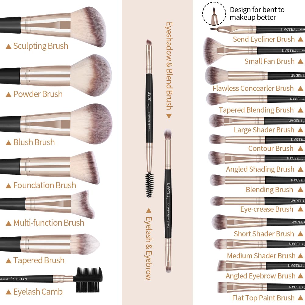MAGEFY Makeup Brushes, 22 Pcs Professional Premium Synthetic Makeup Brush Set with Case, Foundation Eyeshadow Brush Travel Make up Brushes Set (Blackgold) - Image 2