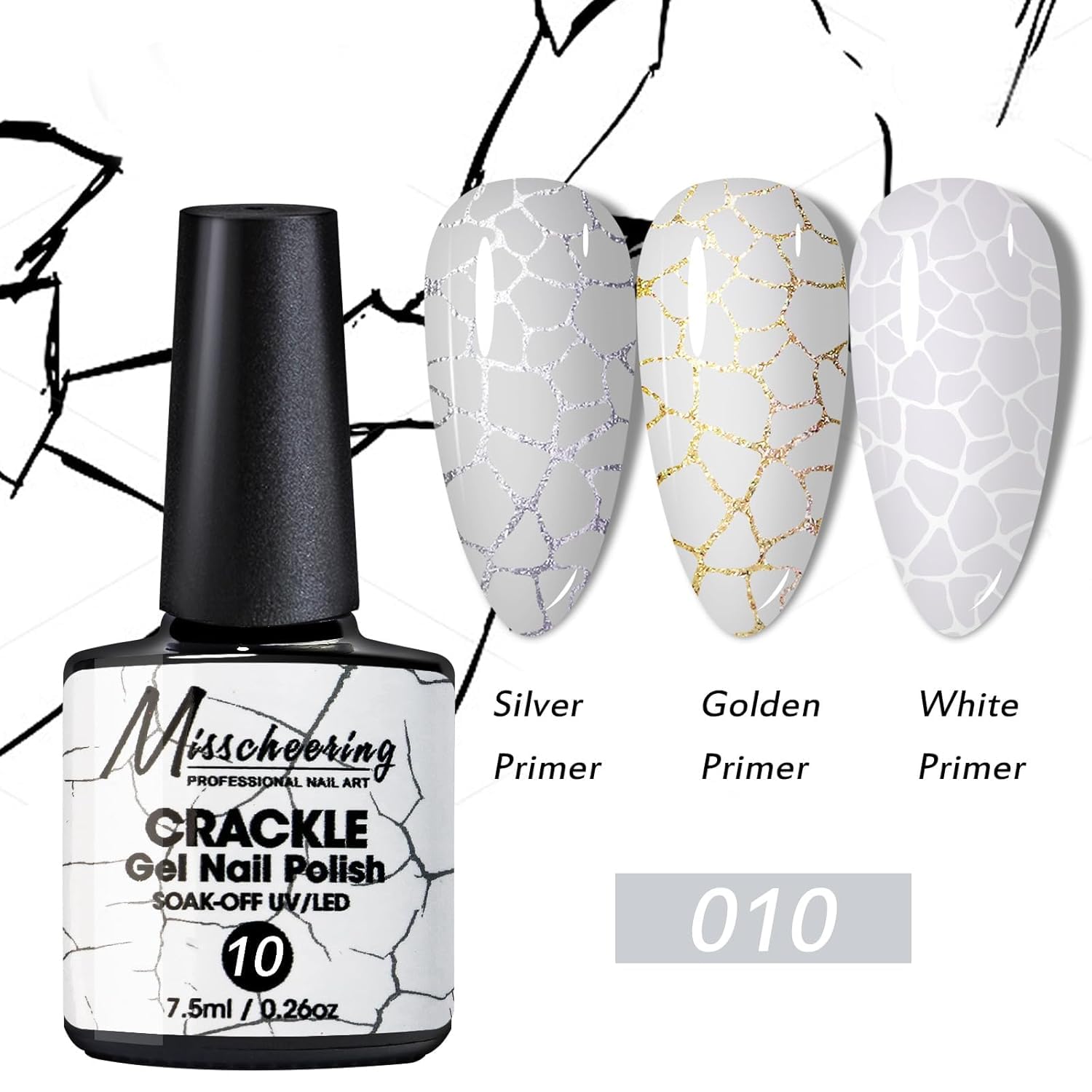 Magic Crackle Gel Polish, Long-lasting Air Dry UV LED Soak Off Nail Art for Home Salon Women Gift (10, 7.5ml) - Image 2