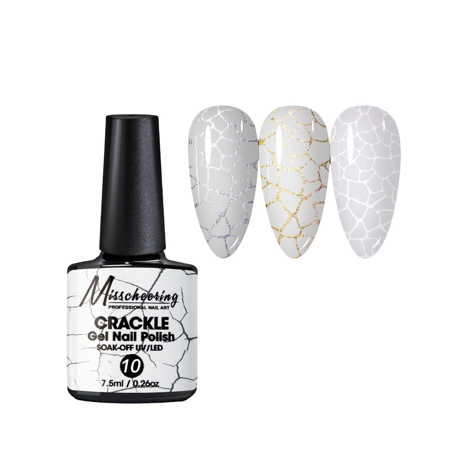 Magic Crackle Gel Polish, Long-lasting Air Dry UV LED Soak Off Nail Art for Home Salon Women Gift (10, 7.5ml)