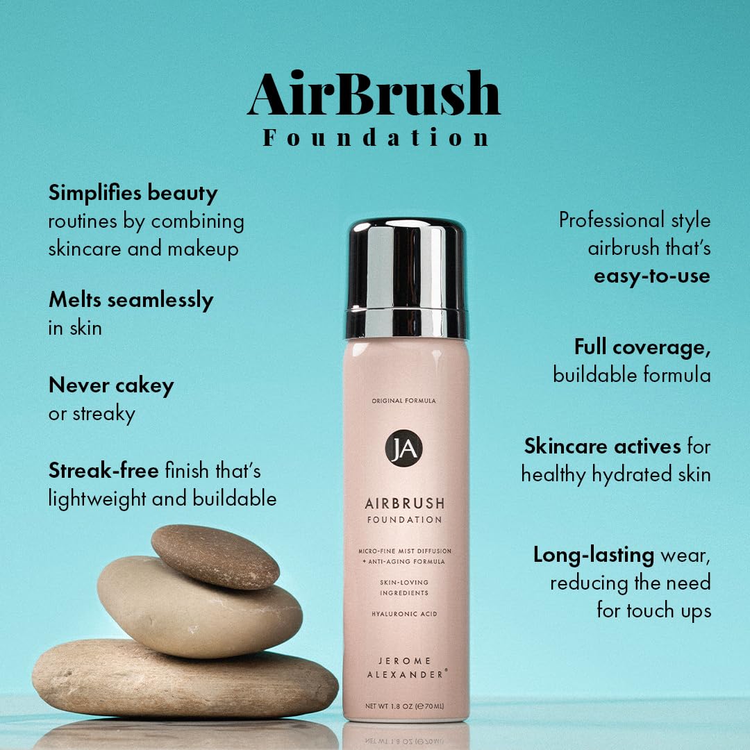 MagicMinerals AirBrush Foundation by Jerome Alexander – 2pc Set with Airbrush Foundation and Kabuki Brush - Spray Makeup with Anti-aging Ingredients for Smooth Radiant Skin - Medium - Image 2