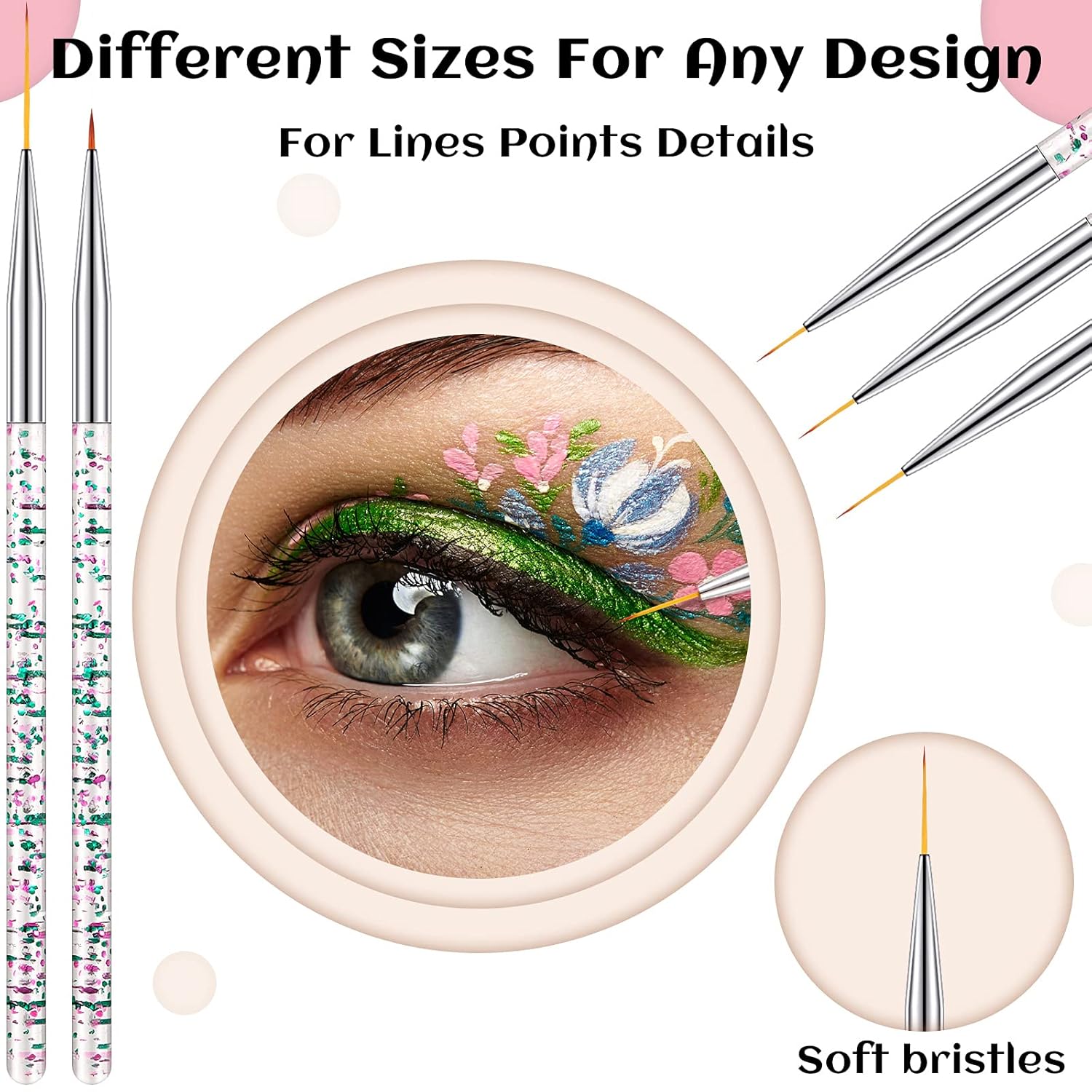 Maitys 6 Pcs Eyeliner Brushes Fine Point Thin Eye Makeup Gel Eyeliner Brush Water Activated Graphic Cosmetic Liner Wands for Eyes Makeup Tools(Bright Style) - Image 2