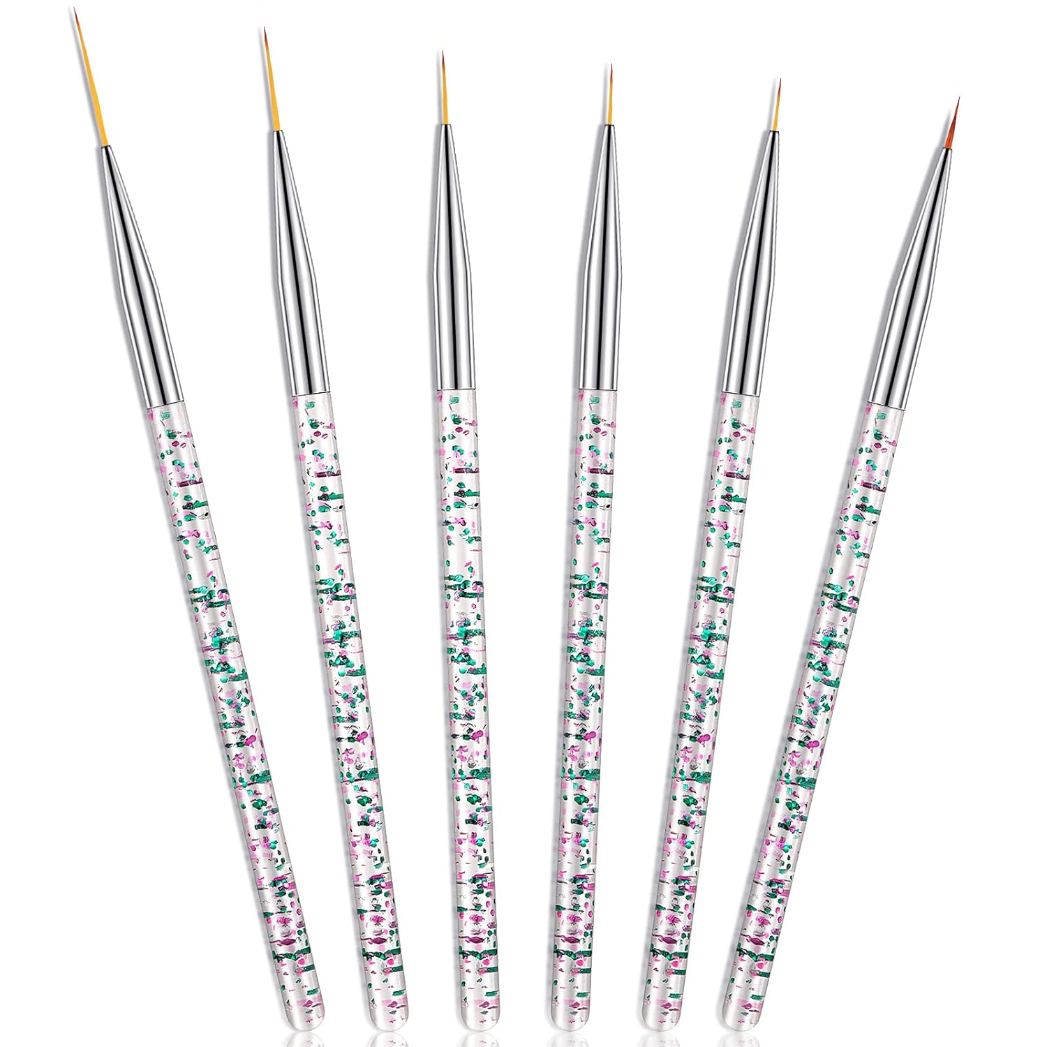 Maitys 6 Pcs Eyeliner Brushes Fine Point Thin Eye Makeup Gel Eyeliner Brush Water Activated Graphic Cosmetic Liner Wands for Eyes Makeup Tools(Bright Style)