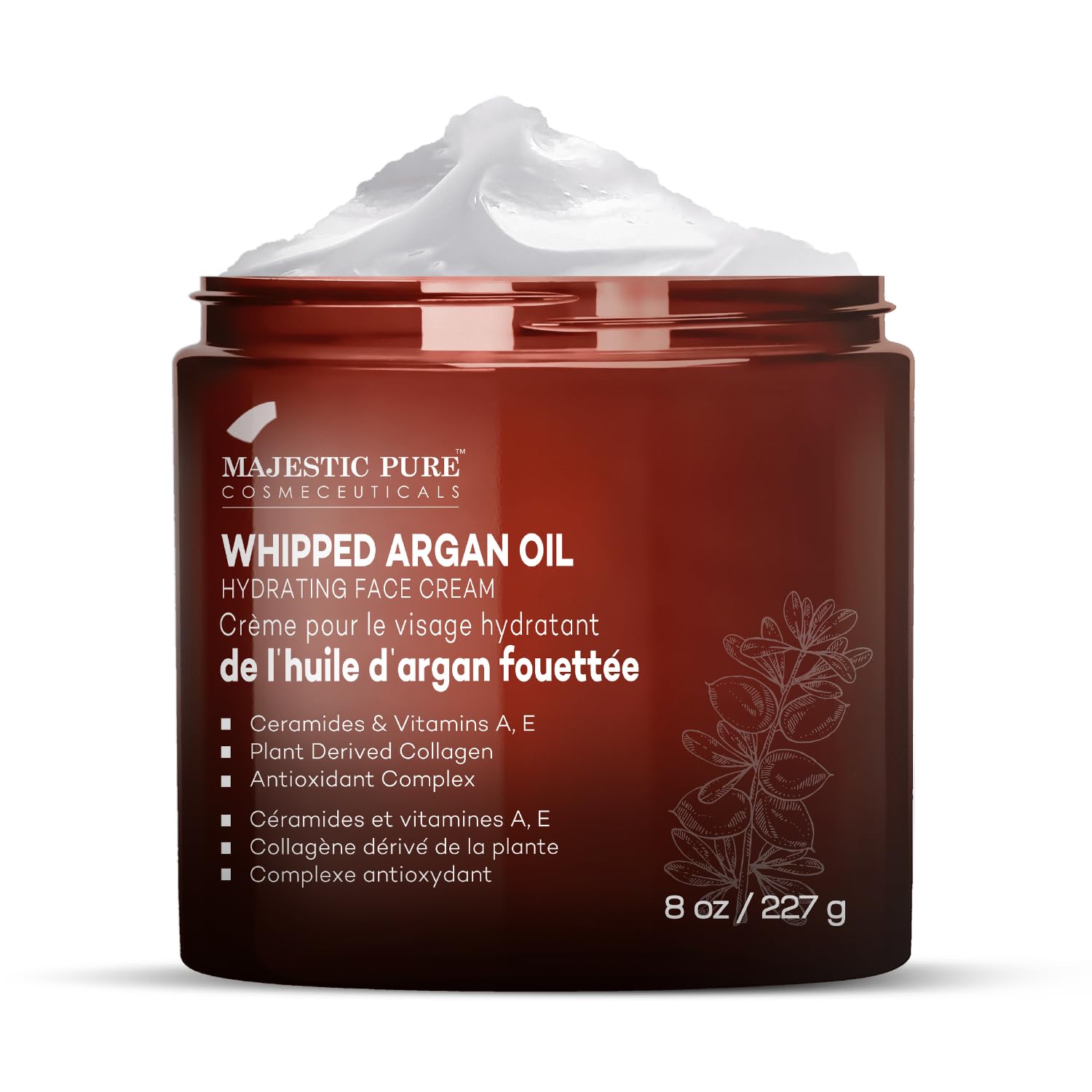 Majestic Pure Whipped Argan Oil Moisturizer Face Cream for Women & Men - With Vitamin E A, Collagen & Ceramides - Hydrates Dry Skin, Oily Skin, Reduces Appearance of Fine Lines – 8oz - Image 2