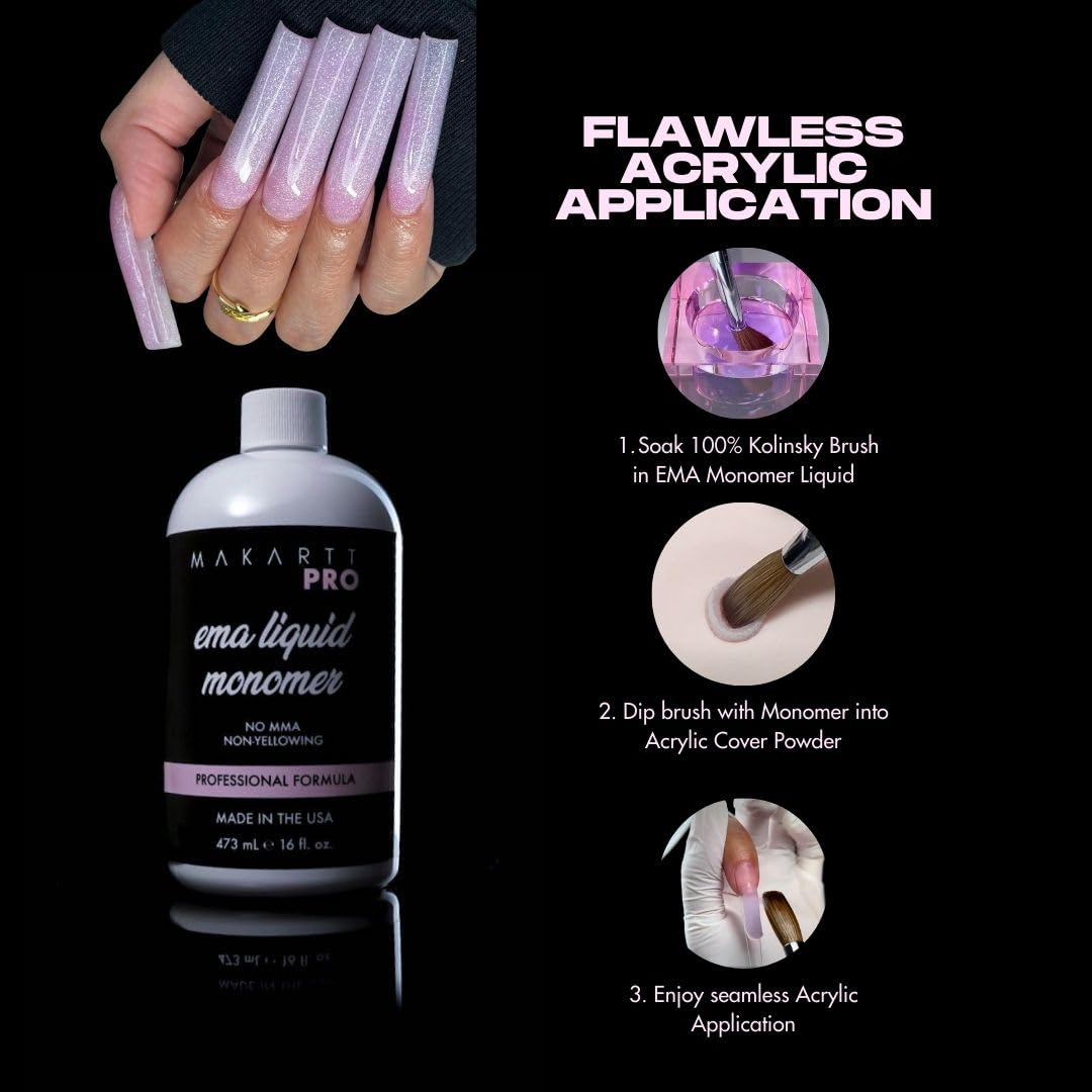MakartPro Low Odor, MMA free, Non-Yellowing Professional Grade Formula, Beginner Tech Friendly - Essential Acrylic Nail Product for Nail Technicians (16 fl oz) - Image 4
