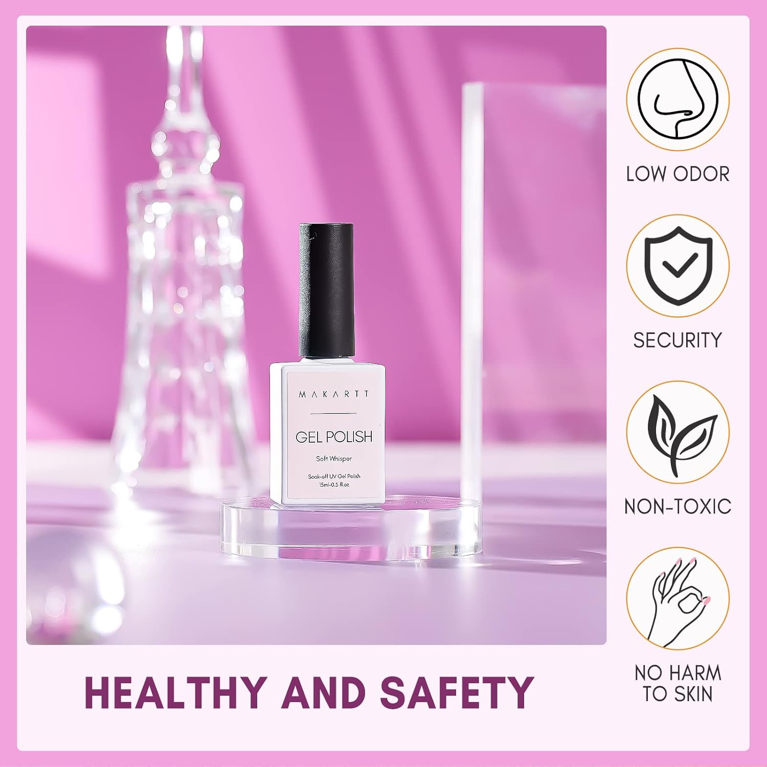 Makartt Gel Nail Polish 15ml, Natural Nude Jelly Pink Glitter, Soak Off UV/LED Gel for DIY Manicure & Nail Art Designs, Home & Salon Use - Soft Whisper - Image 4