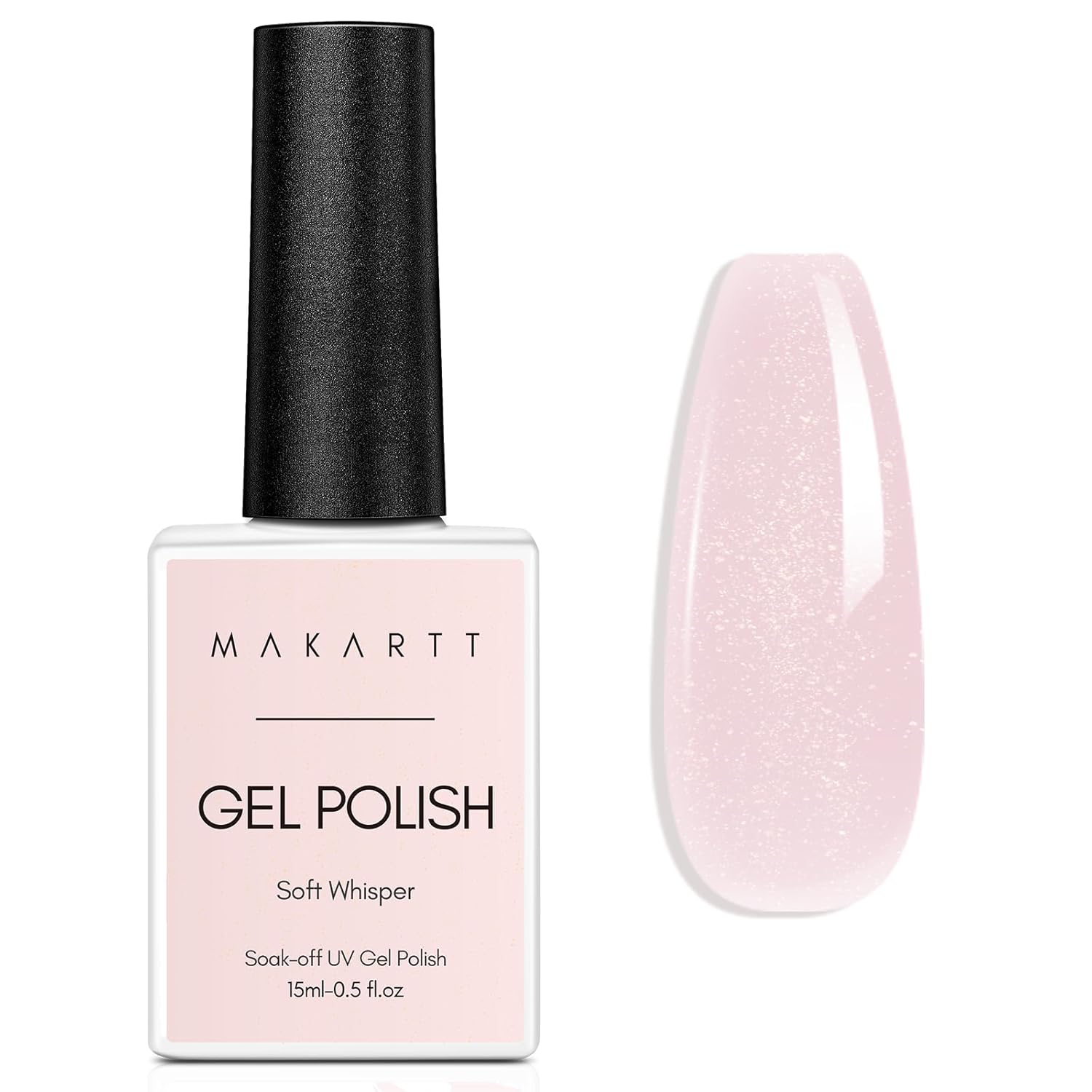 Makartt Gel Nail Polish 15ml, Natural Nude Jelly Pink Glitter, Soak Off UV/LED Gel for DIY Manicure & Nail Art Designs, Home & Salon Use - Soft Whisper