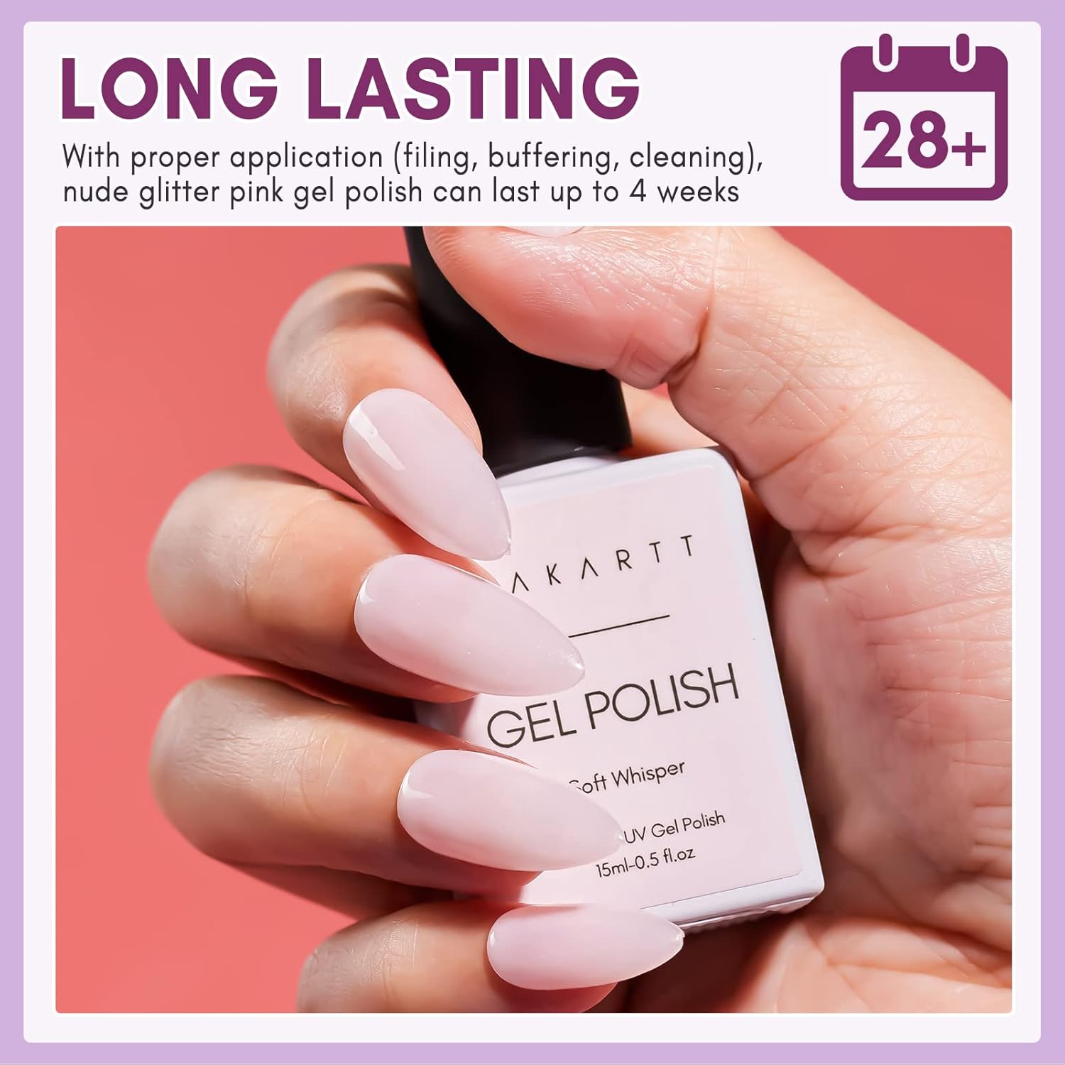 Makartt Gel Nail Polish 15ml, Natural Nude Jelly Pink Glitter, Soak Off UV/LED Gel for DIY Manicure & Nail Art Designs, Home & Salon Use - Soft Whisper - Image 5