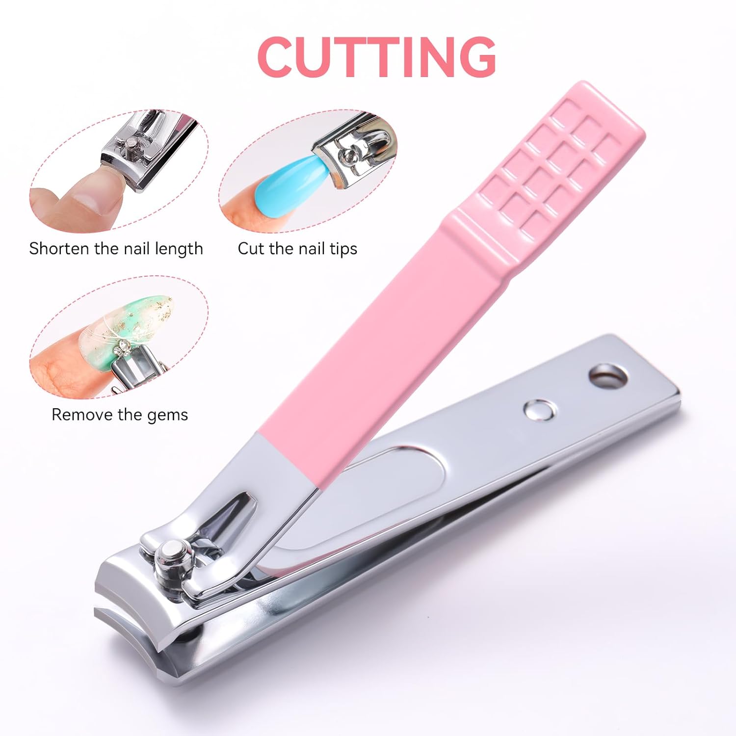 Makartt Nail File and Buffer Set, Pink Basic Prep Kit with Cuticle Clipper, Trimmer, Pusher, Brush, Manicure Care Kit for Natural and Acrylic Nails (7pcs) - Image 5