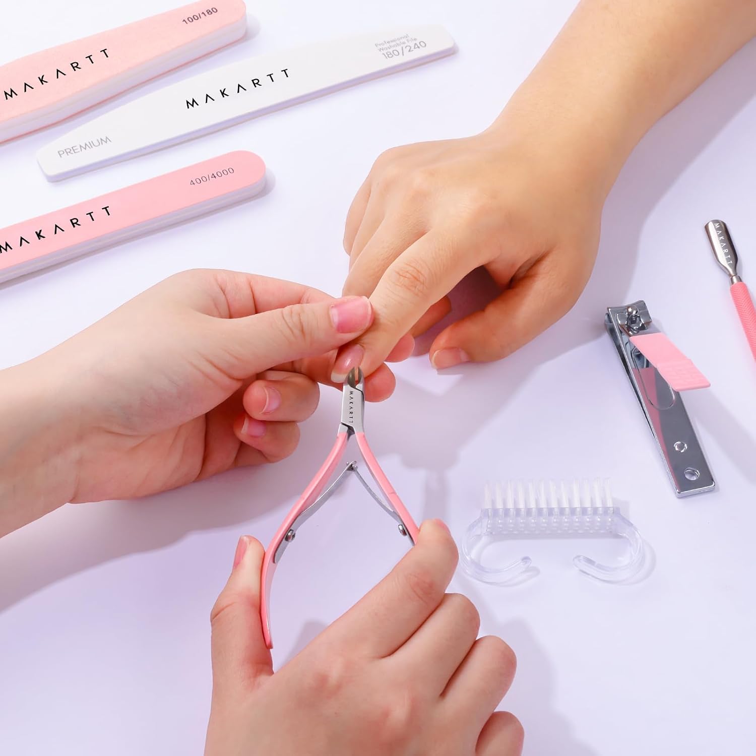 Makartt Nail File and Buffer Set, Pink Basic Prep Kit with Cuticle Clipper, Trimmer, Pusher, Brush, Manicure Care Kit for Natural and Acrylic Nails (7pcs) - Image 7