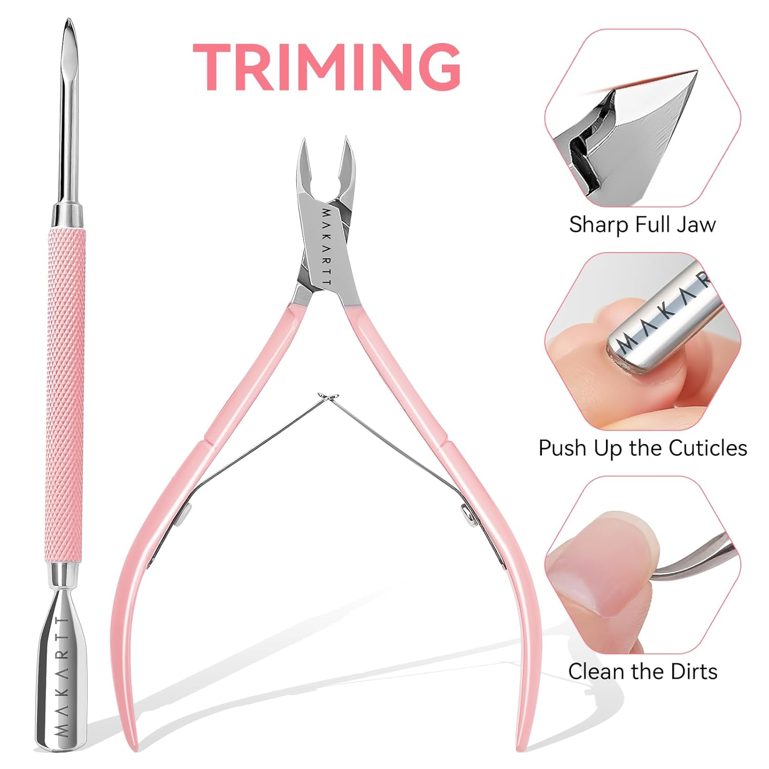 Makartt Nail File and Buffer Set, Pink Basic Prep Kit with Cuticle Clipper, Trimmer, Pusher, Brush, Manicure Care Kit for Natural and Acrylic Nails (7pcs) - Image 2
