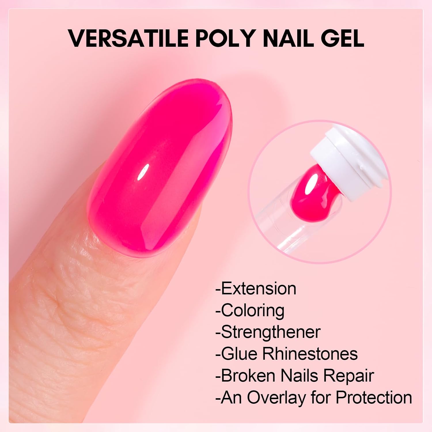 Makartt Poly Nail Gel-50ML Large Capacity-Dazzling Pink Color, Strong Builder for Extension Overlay Strengthener 3D Diy, Long-lasting for Nails French Manicures Home Salon-Pink Flare - Image 2