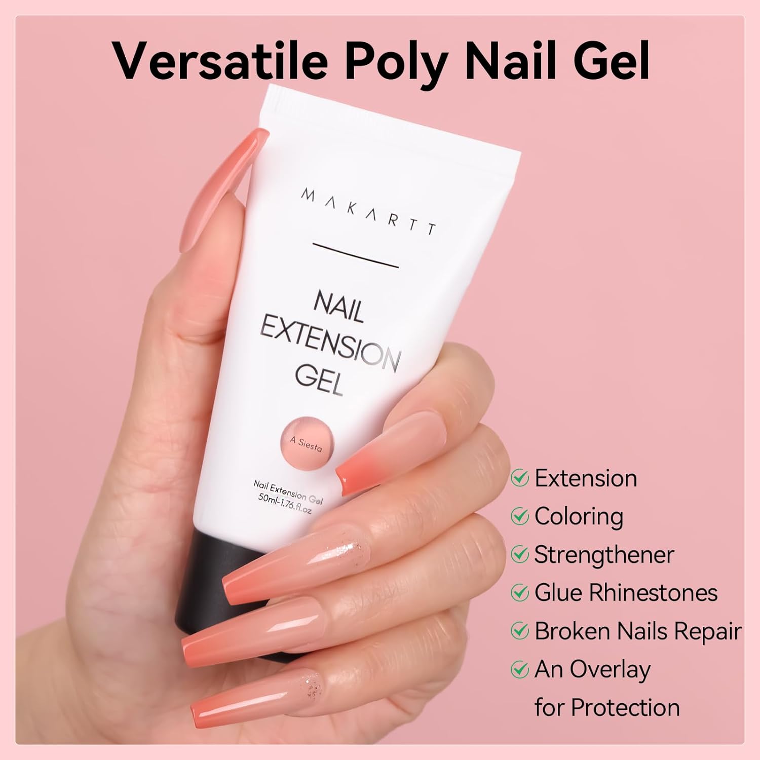 Makartt Poly Nail Gel, 50ML Nude Nature Builder for Nail Extension Elegant All Season Gel Color for 3D Molding Gel Nail Strengtheners-Long-Lasting Supplies for DIY Salon Quality-A Siesta - Image 2