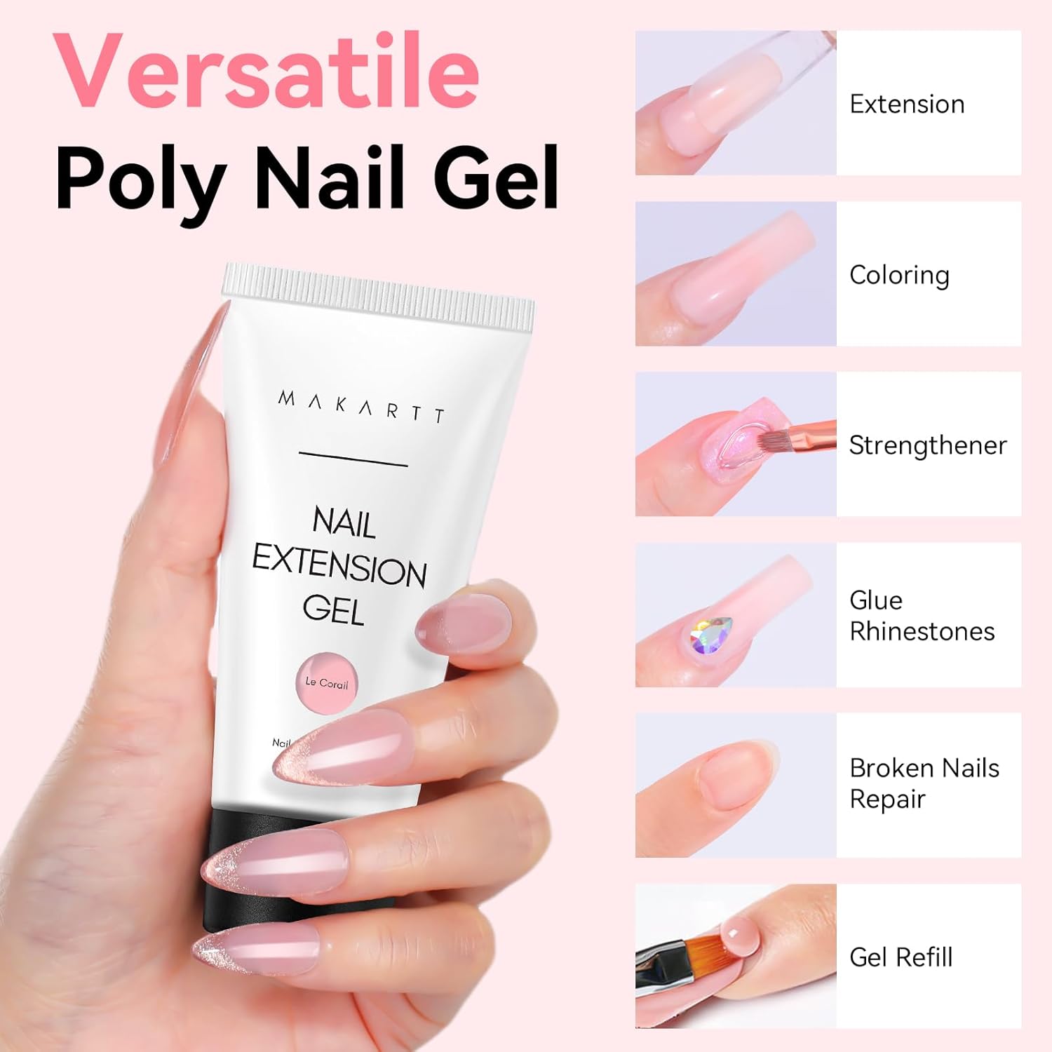 Makartt Poly Nail Gel: Natural Pink 50ML 3D Gel Nail Builder Salon Supplies Easy DIY at Home - Image 2