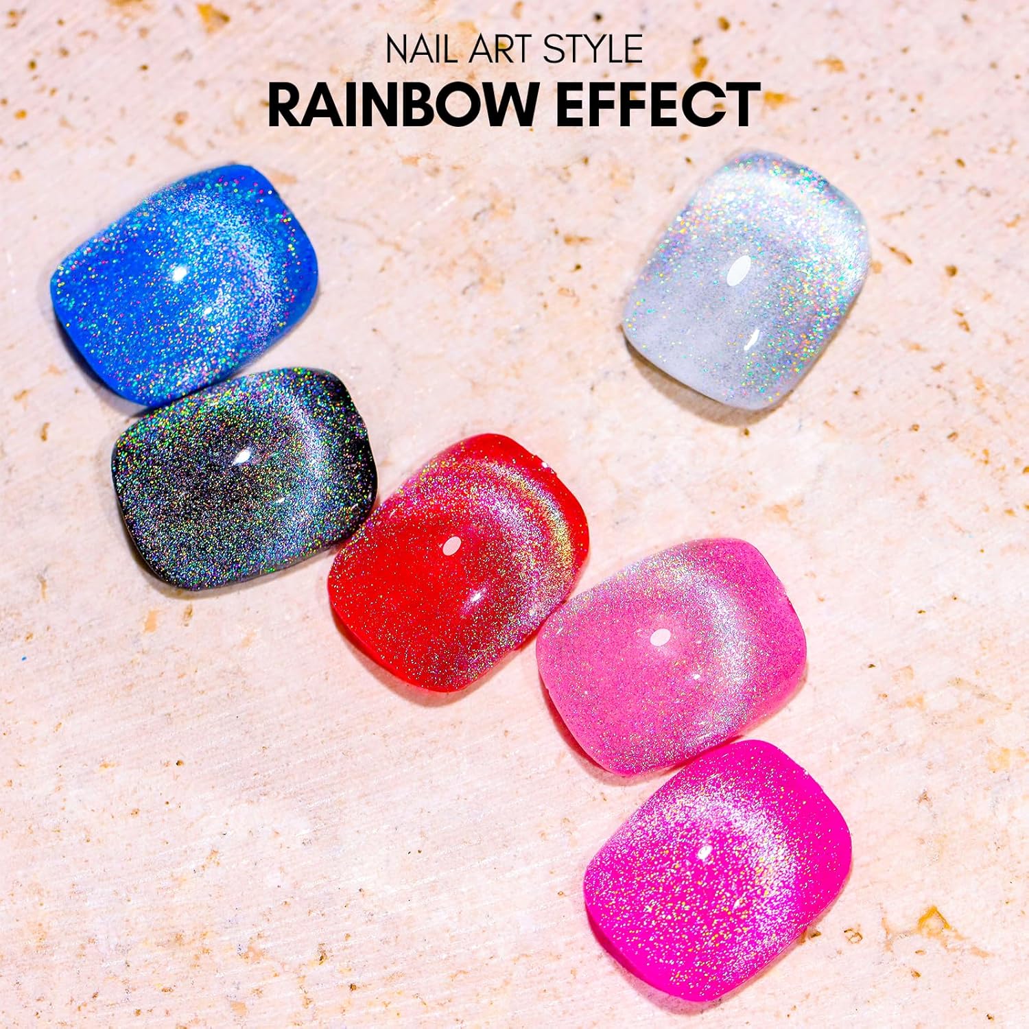 Makartt Rainbow Cat Eye Gel Nail Polish 10ml, Universal 9D Holographic Sparkly Glitter Soak Off UV/LED Manicure with Magnet Stick for Nail Art Designs - Image 4
