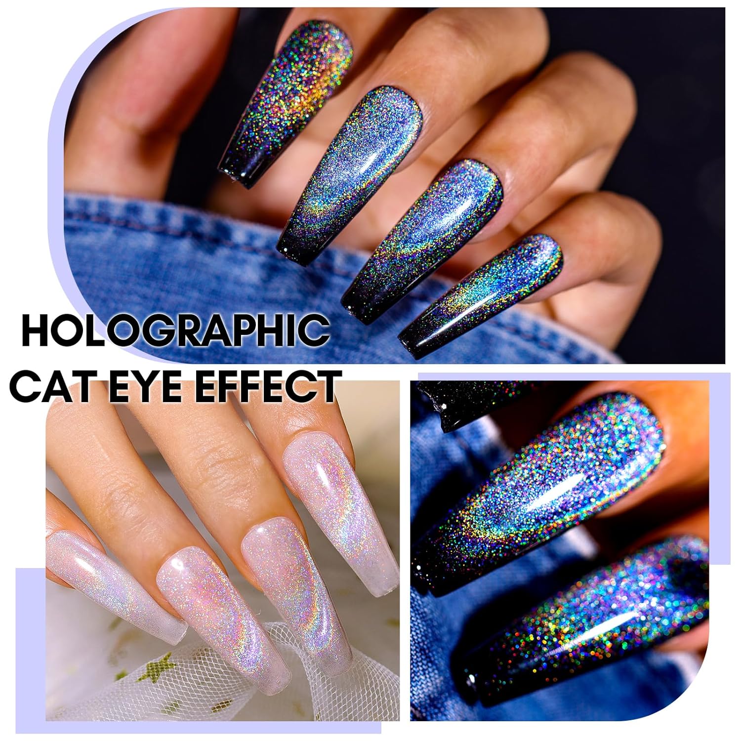 Makartt Rainbow Cat Eye Gel Nail Polish 10ml, Universal 9D Holographic Sparkly Glitter Soak Off UV/LED Manicure with Magnet Stick for Nail Art Designs - Image 2