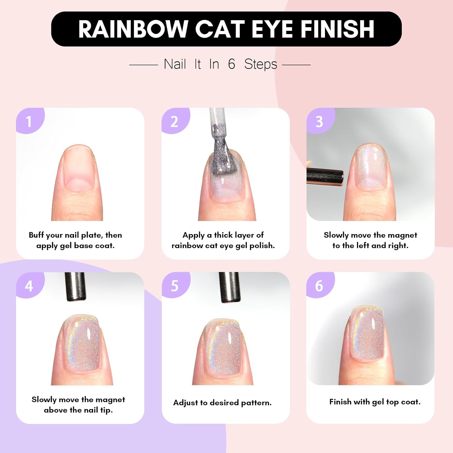 Makartt Rainbow Cat Eye Gel Nail Polish 10ml, Universal 9D Holographic Sparkly Glitter Soak Off UV/LED Manicure with Magnet Stick for Nail Art Designs - Image 9