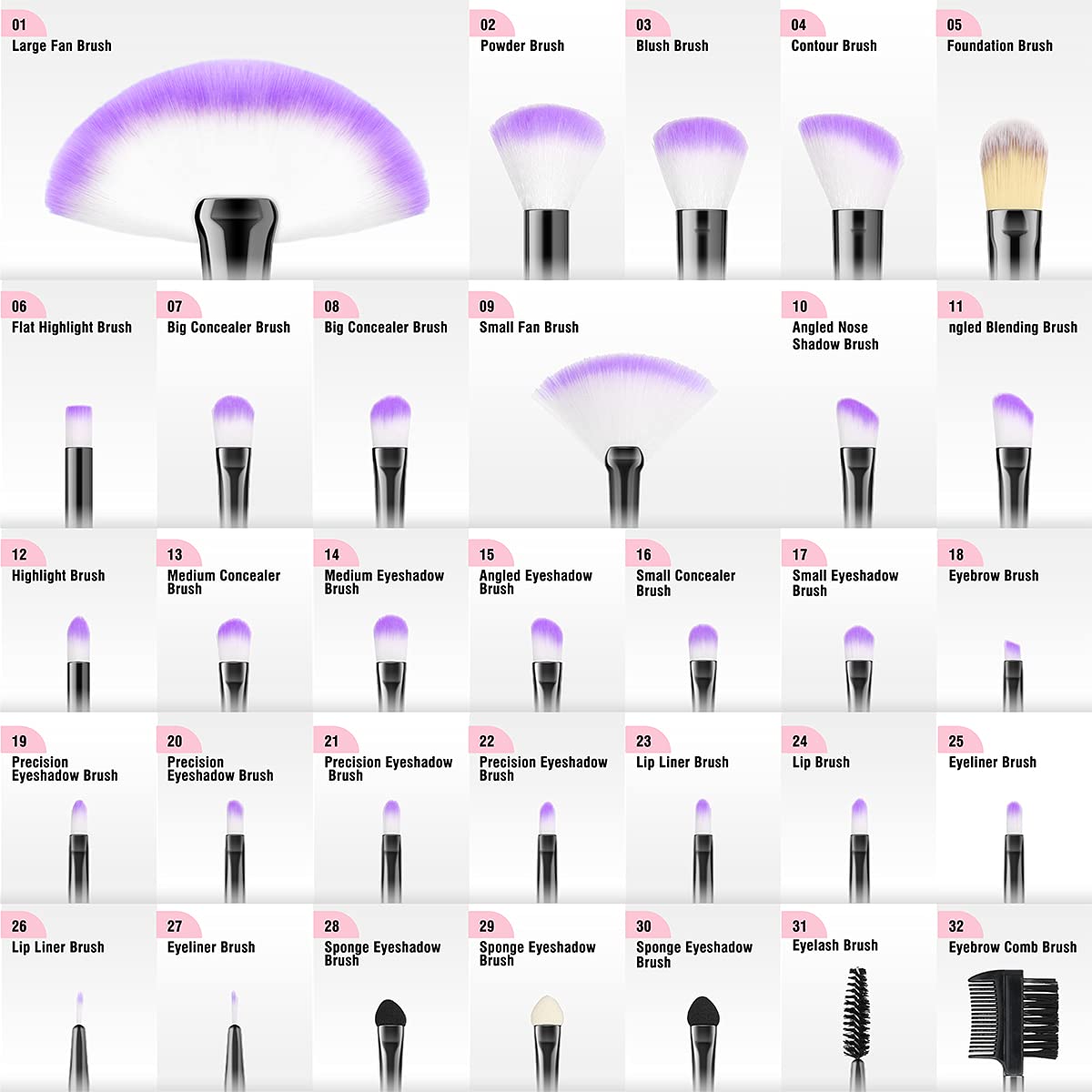 Make up Brushes, VANDER Professional 32pcs Makeup Brush Set, Makeup Brushes Set Foundation Blending Cosmetic Brush Set Kit,Purple - Image 2