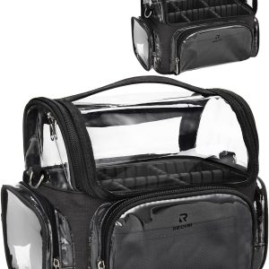 Makeup Brush Case, Large Makeup Brush Holder Professional Makeup Artist Travel Case Clear Waterproof Cosmetic Organizer Bag, Full Open Easy to Access, with Adjustable Strap and Dividers