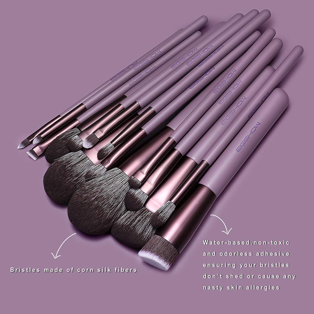 Makeup Brush Set, EIGSHOW Professional Makeup Brushes Kit Foundation Powder Concealers Eye Shadows Makeup 15 Piece for Eye Face Liquid Cream Cosmetics Brushes Kit, Gift for Women, Travel Set(Purple) - Image 4