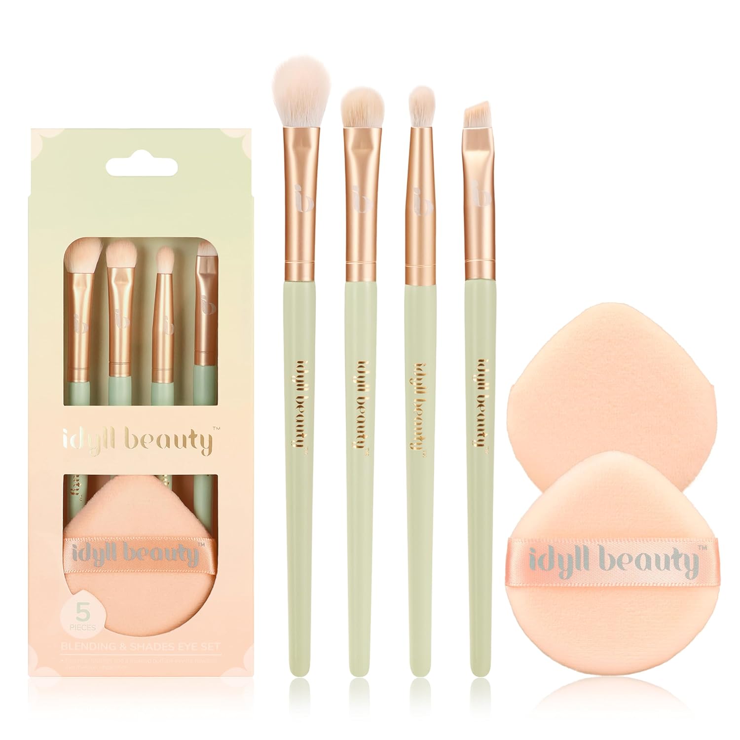 Makeup Brush Set Eyeshadow 5 Pcs, Eye Shadow Brushes for Women With Powder Puff, Fluffy Blending Brush, Crease, Eyeliner Brush Professional, Makeup Artist Set, Vegan & Cruelty Free
