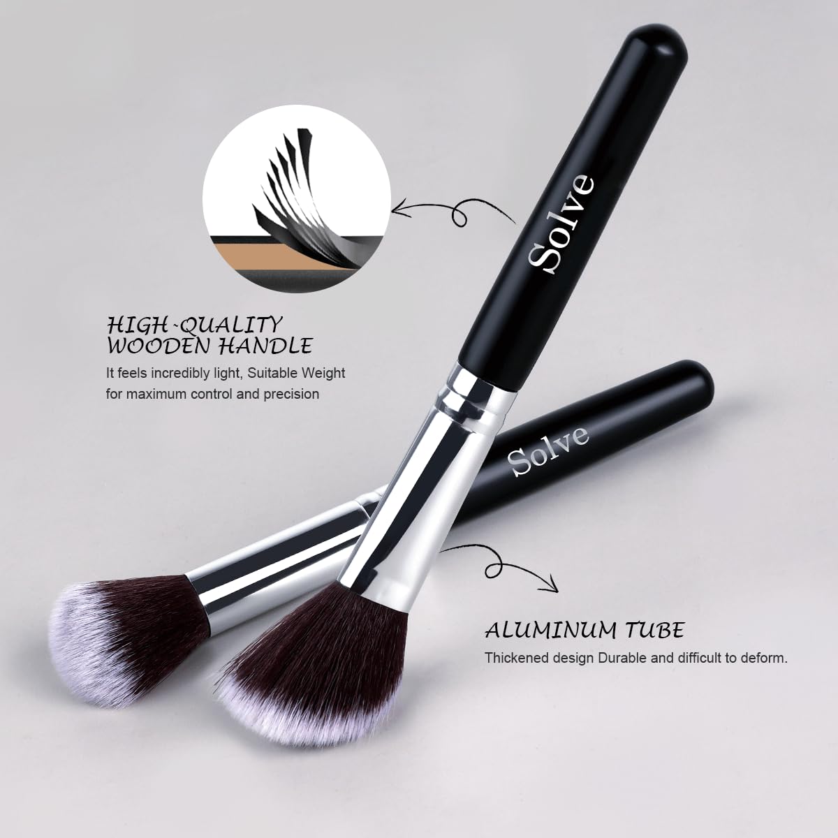 Makeup Brush Set, SOLVE 32 Pieces Professional Makeup Brushes Wooden Handle Cosmetics Brushes Foundation Concealer Powder Face Eye Make up Brushes Kit, Black - Image 3