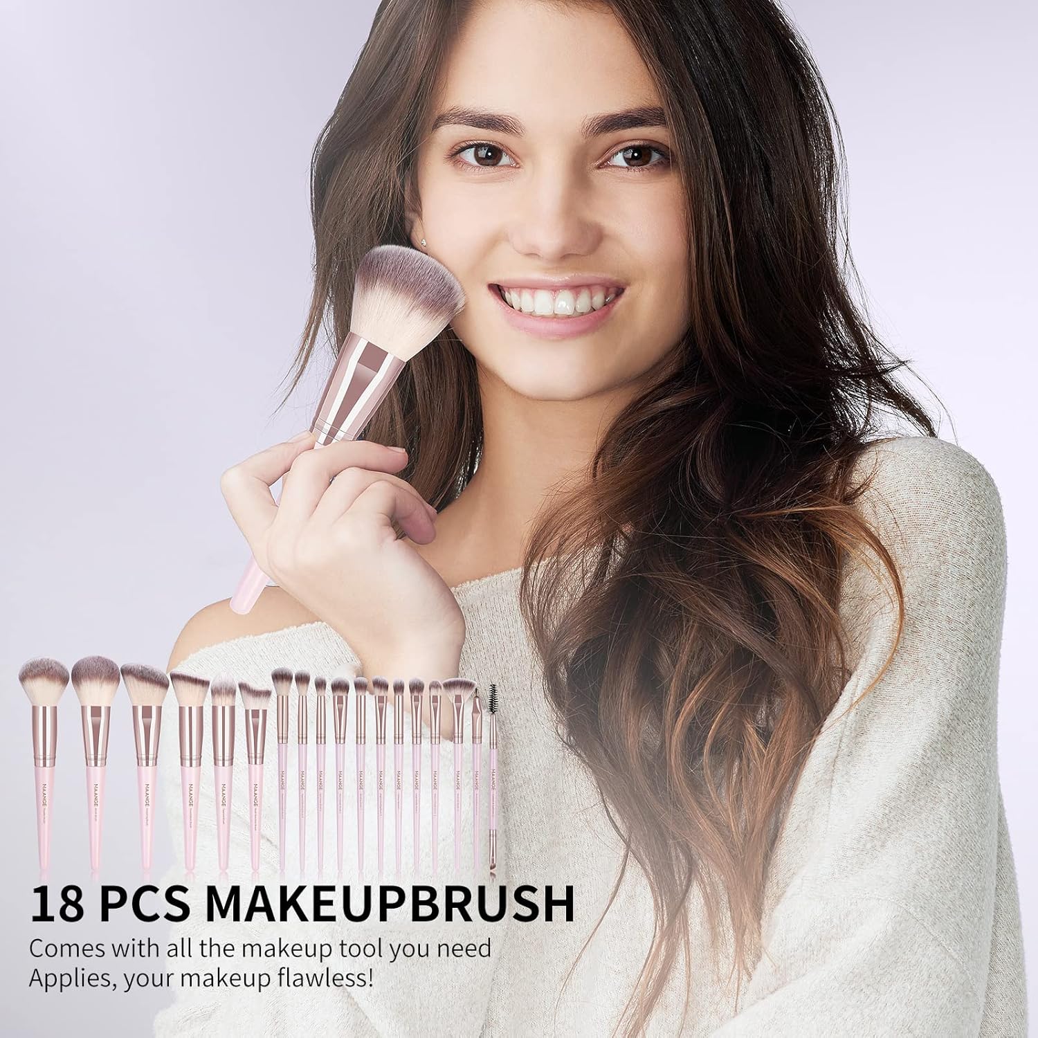 Makeup Brushes, 18 Pcs Professional Premium Synthetic Makeup Brush Set with Case, Foundation Kabuki Eye Travel Make up Brushes sets (Pink Gold) - Image 6