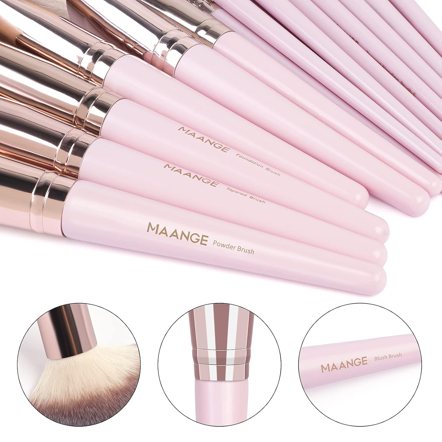 Makeup Brushes, 18 Pcs Professional Premium Synthetic Makeup Brush Set with Case, Foundation Kabuki Eye Travel Make up Brushes sets (Pink Gold) - Image 5