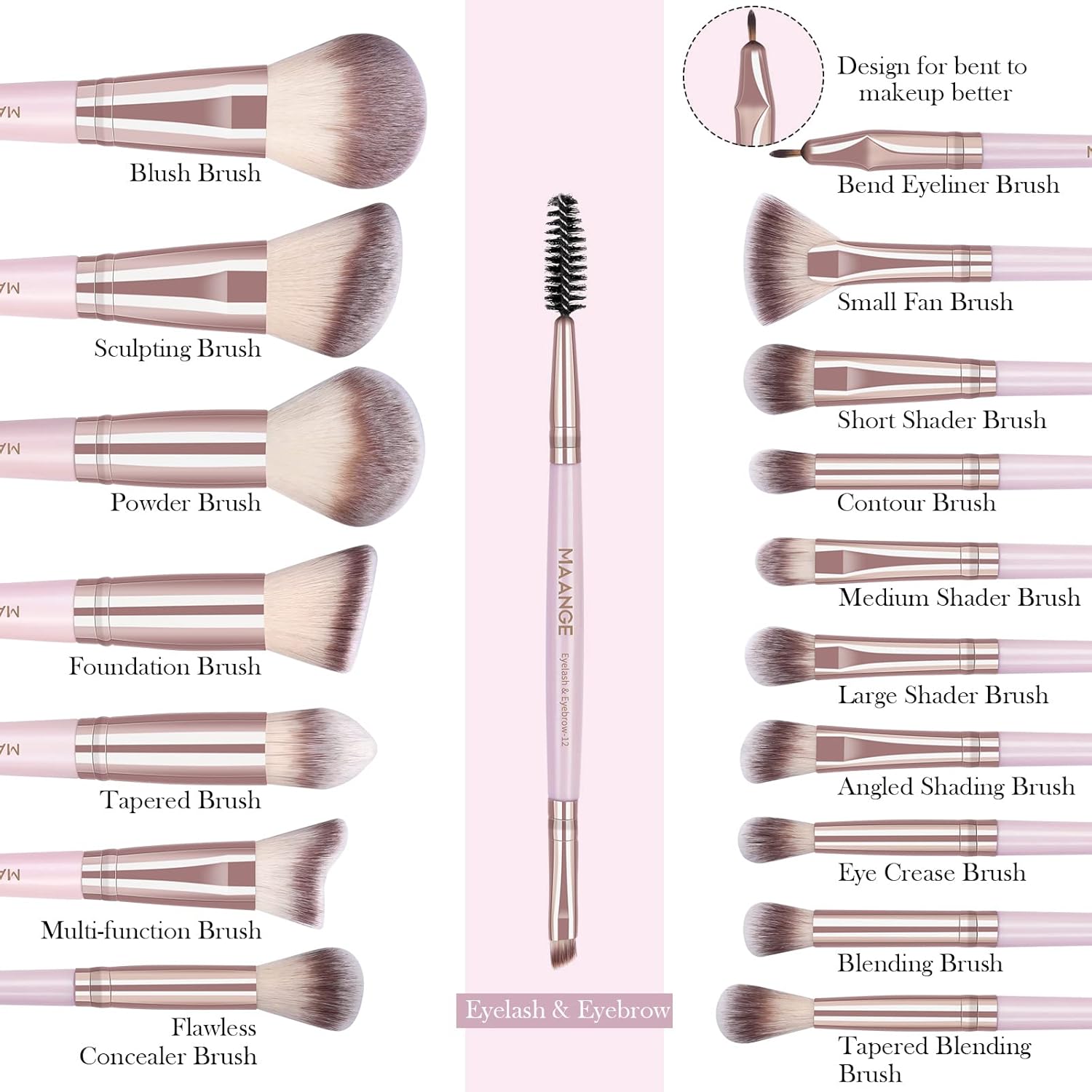 Makeup Brushes, 18 Pcs Professional Premium Synthetic Makeup Brush Set with Case, Foundation Kabuki Eye Travel Make up Brushes sets (Pink Gold) - Image 2