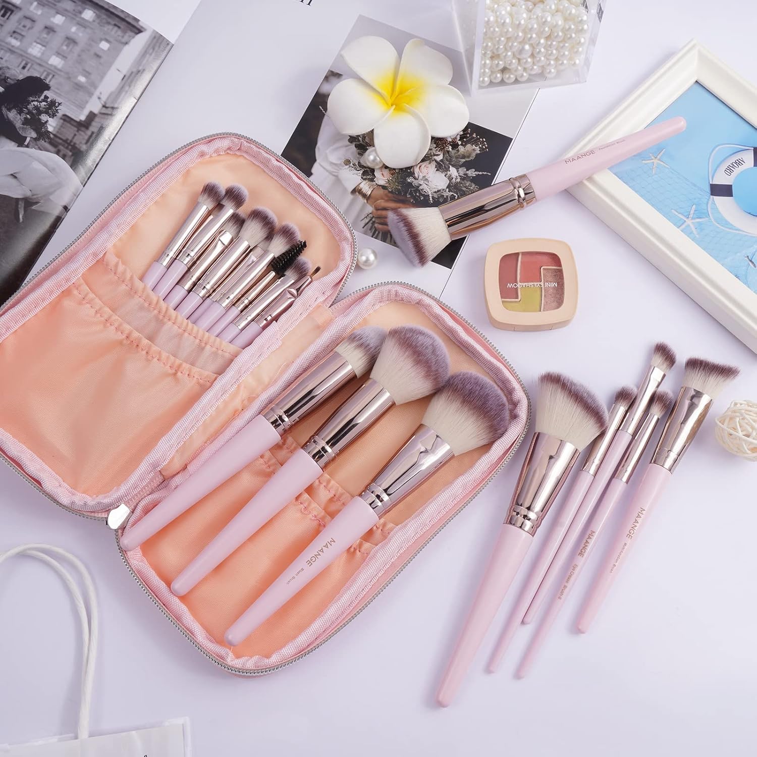 Makeup Brushes, 18 Pcs Professional Premium Synthetic Makeup Brush Set with Case, Foundation Kabuki Eye Travel Make up Brushes sets (Pink Gold) - Image 7