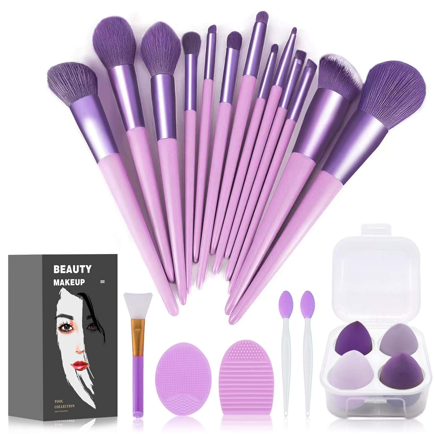 Makeup Brushes 22 Pcs Makeup Kit,Foundation Brush Eyeshadow Brush Make up Brushes Set (Purple, 22 Piece Set Large)