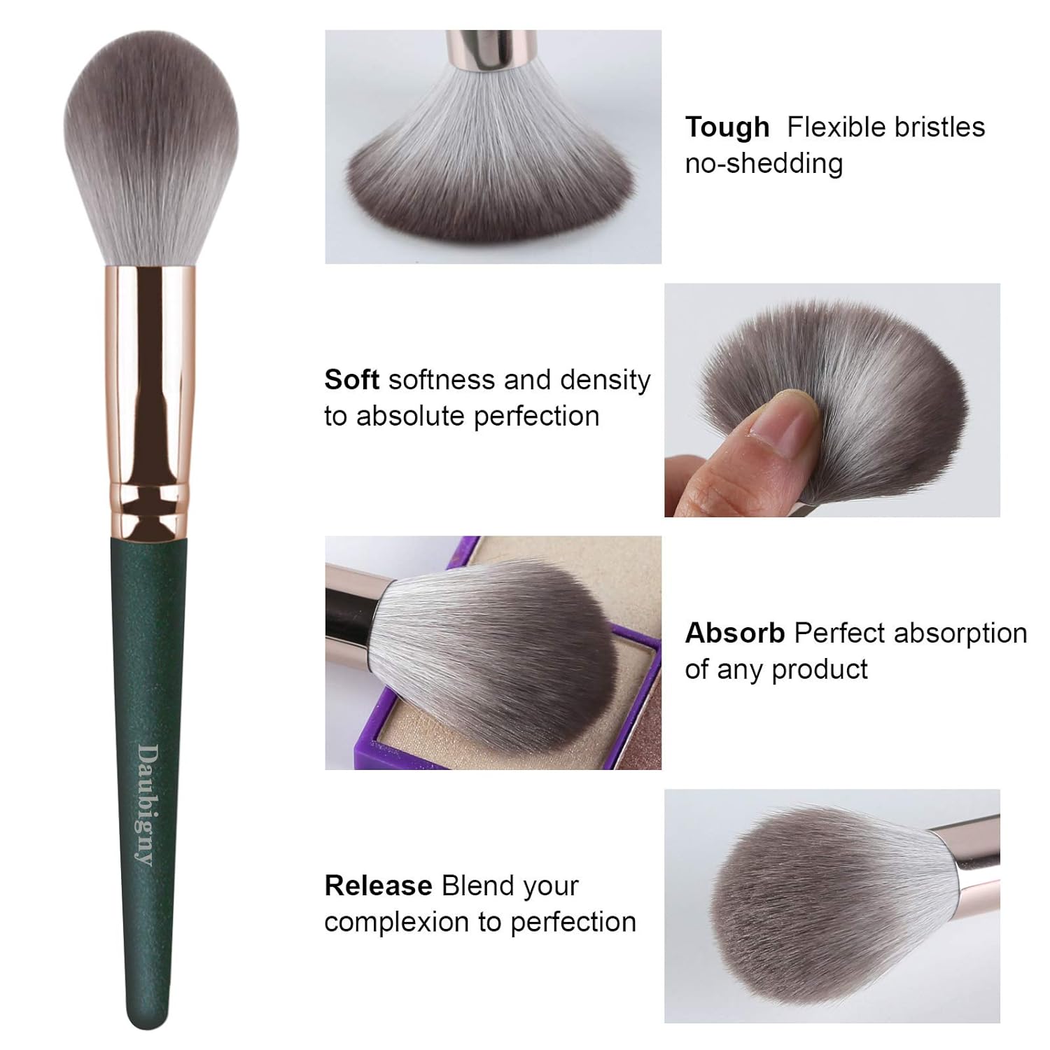 Makeup Brushes, Daubigny 16Pcs Complete Green Premium Synthetic Makeup Brush Set with Professional Foundation Brushes Powder Concealers Eye shadows Blush Makeup Brush for Perfect Makeup - Image 4