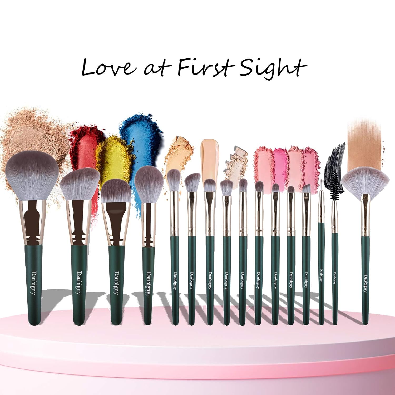 Makeup Brushes, Daubigny 16Pcs Complete Green Premium Synthetic Makeup Brush Set with Professional Foundation Brushes Powder Concealers Eye shadows Blush Makeup Brush for Perfect Makeup - Image 6