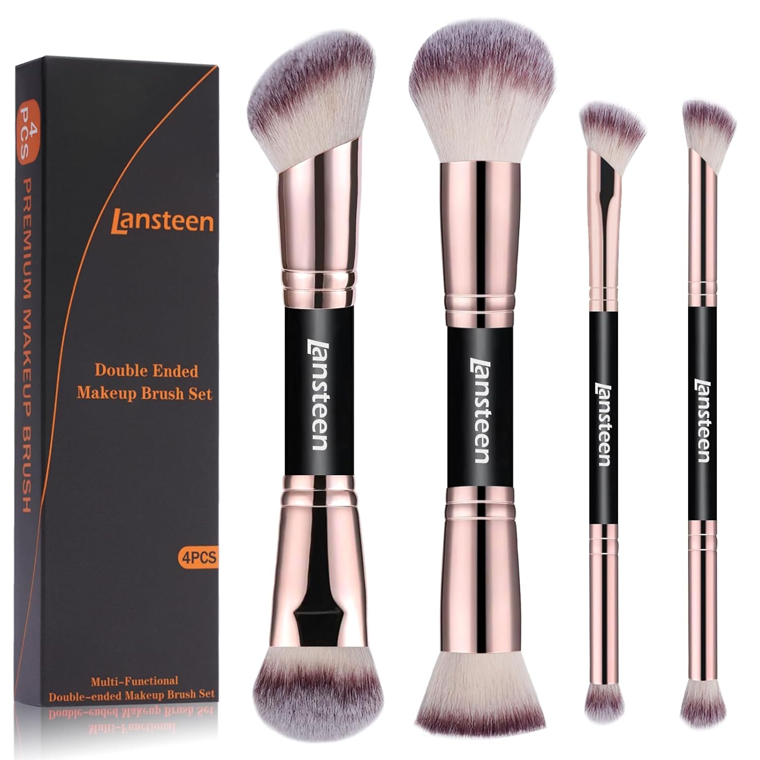 Makeup Brushes Set, 4PCS Dual Ended Foundation, Powder, Contour, Concealer, eye makeup Brush For Liquid Blending Cream Bronzer, Face Kabuki Make up Brush