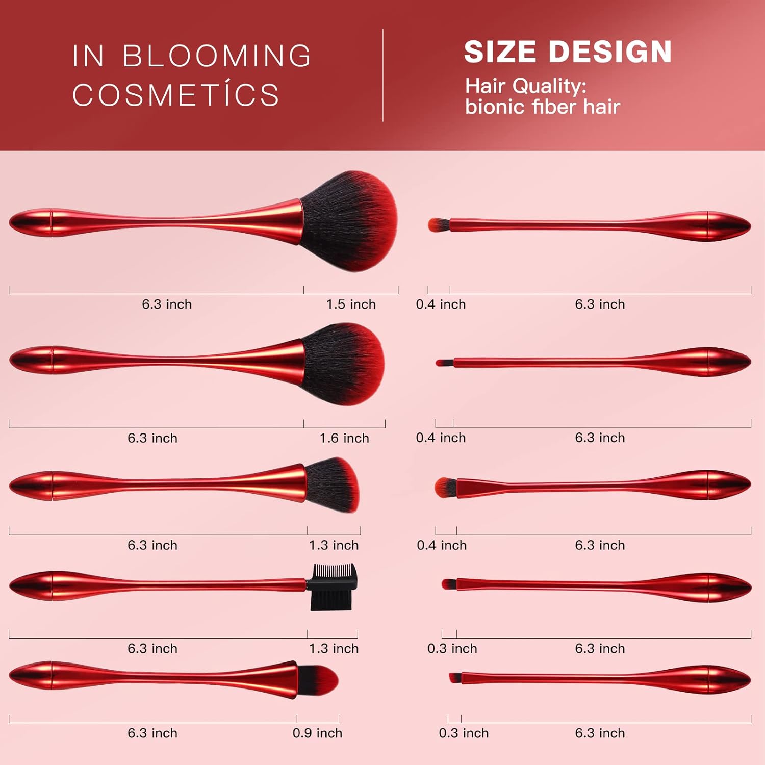 Makeup Brushes Set Makeup Foundation Brush Advanced Foundation Blush Contour Foundation Concealer Eye Shadow Brush Makeup Set (Red) - Image 6