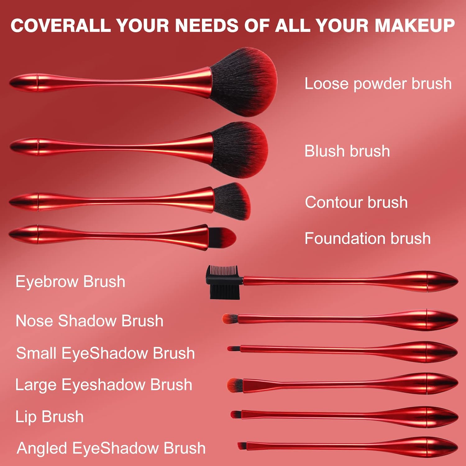 Makeup Brushes Set Makeup Foundation Brush Advanced Foundation Blush Contour Foundation Concealer Eye Shadow Brush Makeup Set (Red) - Image 5