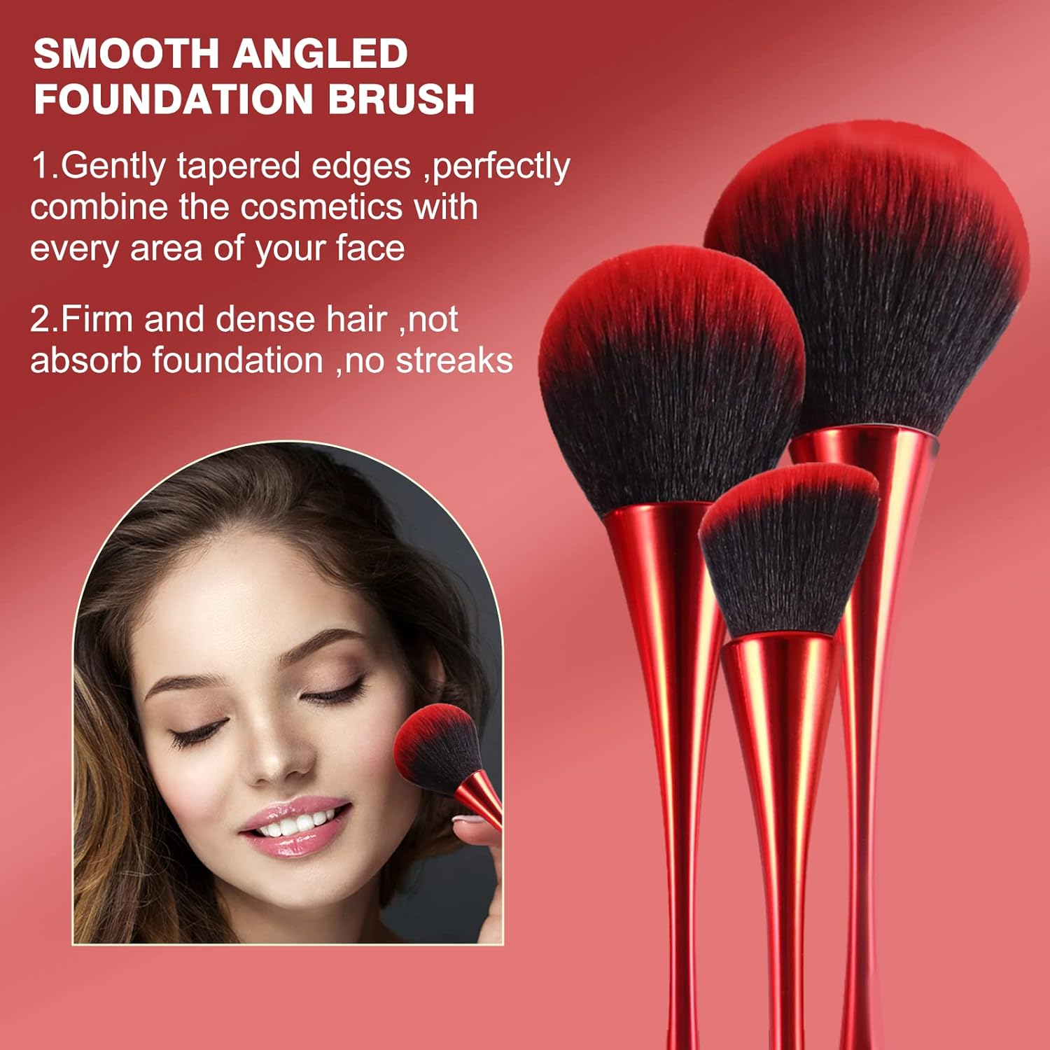 Makeup Brushes Set Makeup Foundation Brush Advanced Foundation Blush Contour Foundation Concealer Eye Shadow Brush Makeup Set (Red) - Image 4